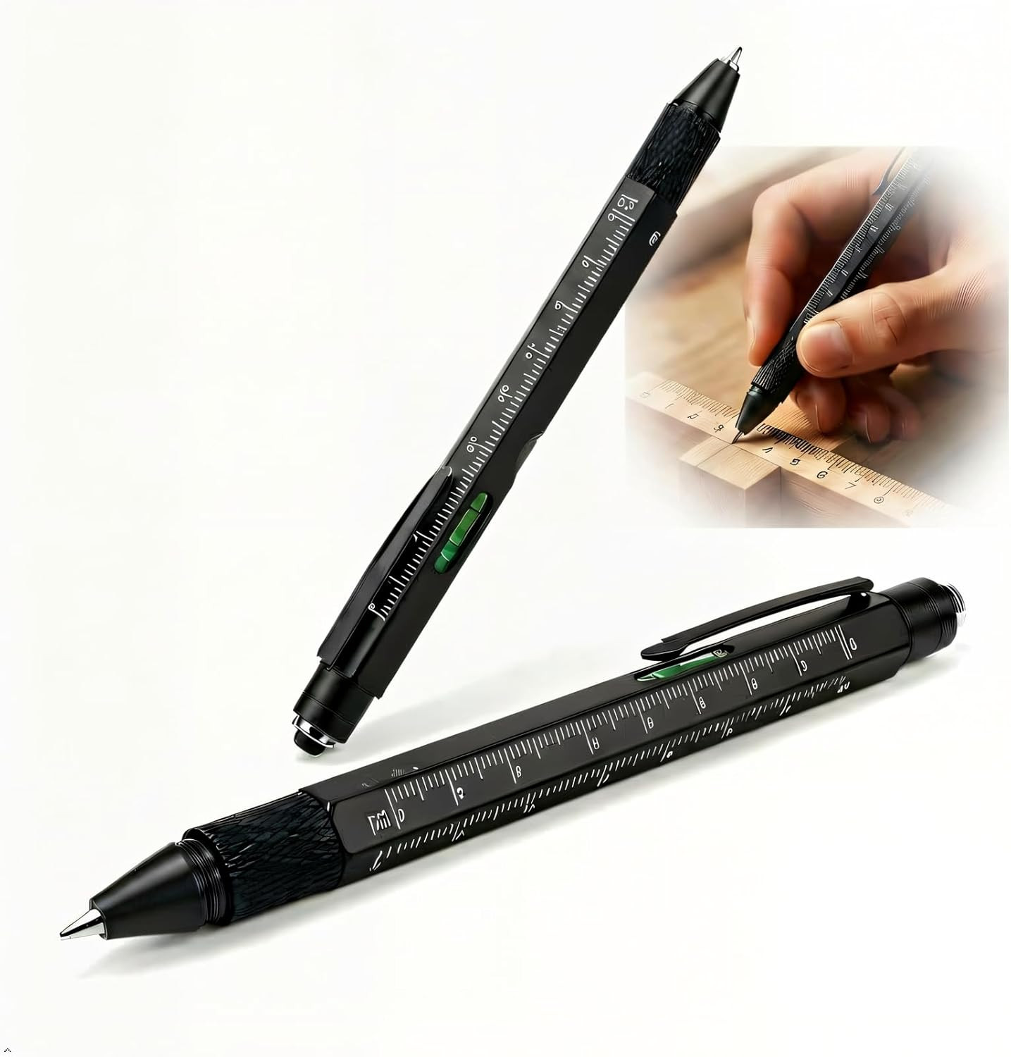 Multitool Pen 2 Pack 10-in-1 EDC LED Light Screwdriver Bubble Level Ruler Stylus