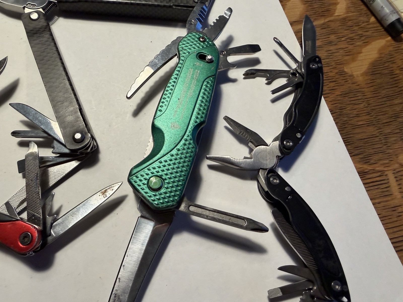 Great Deal! Lot Of 7 Multi Tools Electricians Pliers Cork Screw Blade File Etc
