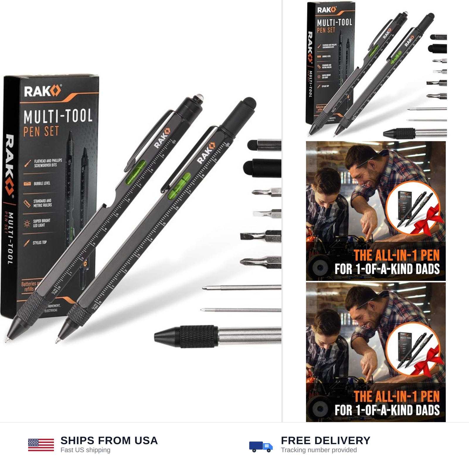 RAK Multitool Pen – Multi-Tool Pen Set 11 in 1, LED Light, Screwdrivers, Leve…