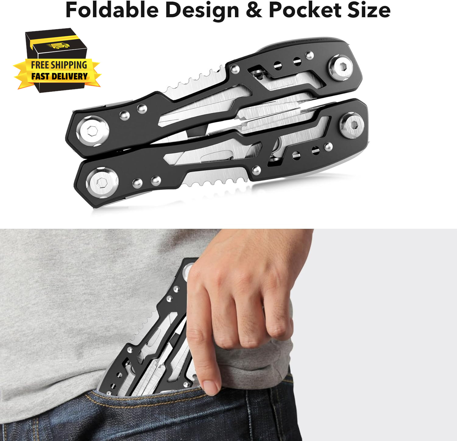 14-In-1 Multitool with Safety Locking, Professional Stainless Steel Multitool Pl