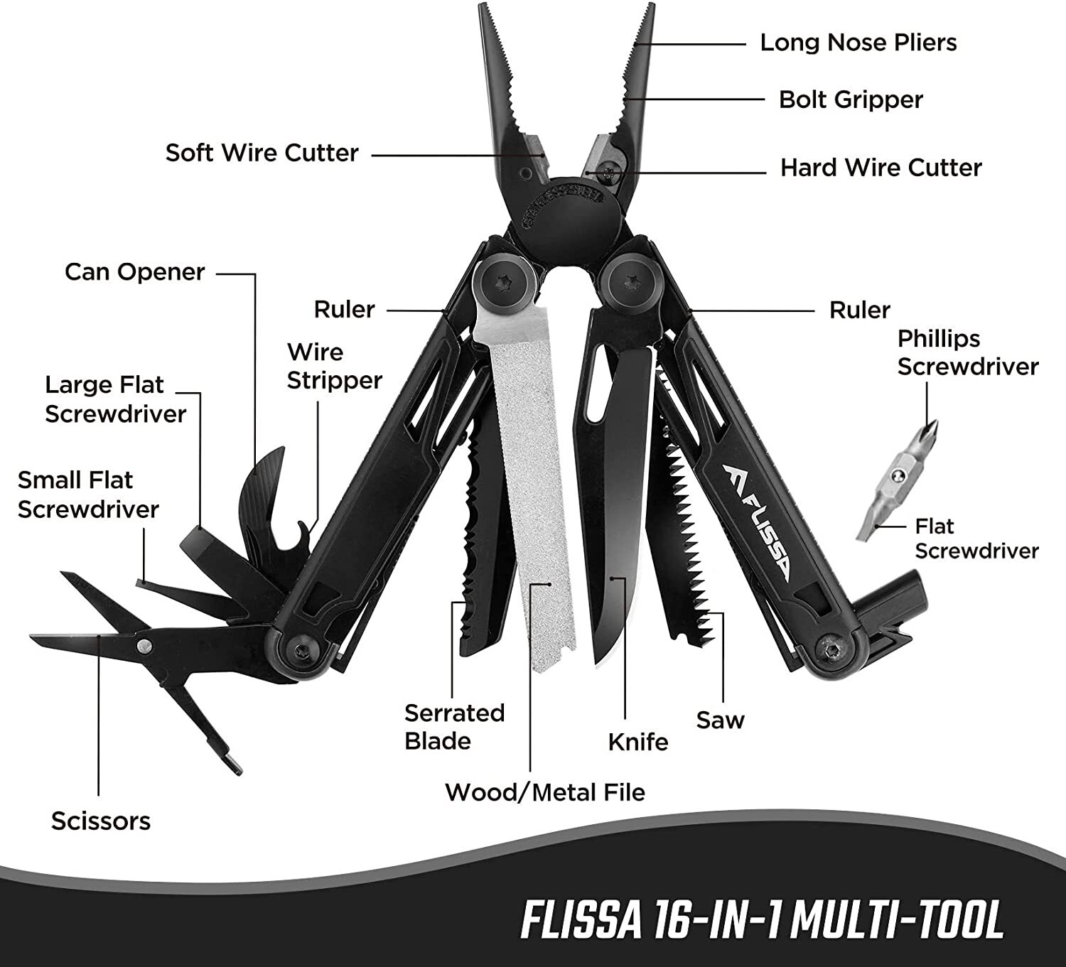 16-in-1 Multitool Pliers Stainless Steel Folding Multi Tool Pocket Tool w/Sheath