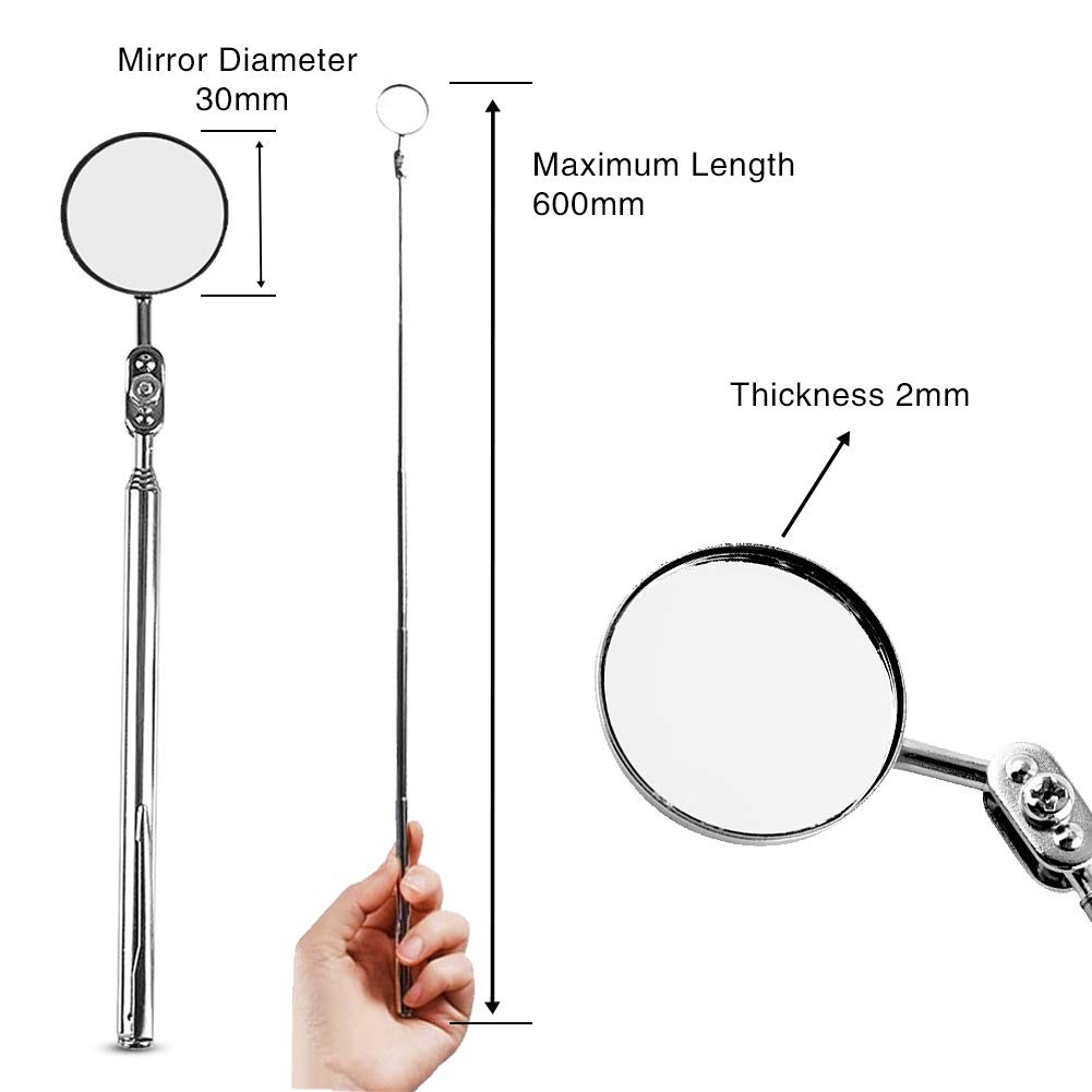 Car Inspection Mirror, Car Retractable Round Telescopic Mirror Telescopic Inspection…