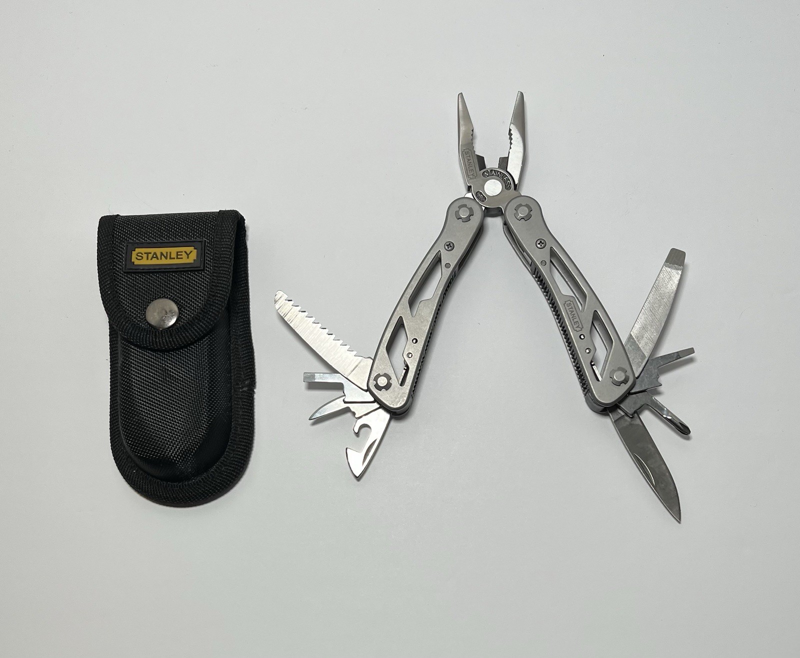 Stanley Stainless Multi-Tool Folding Pliers Knife Saw Screwdriver w/ Sheath