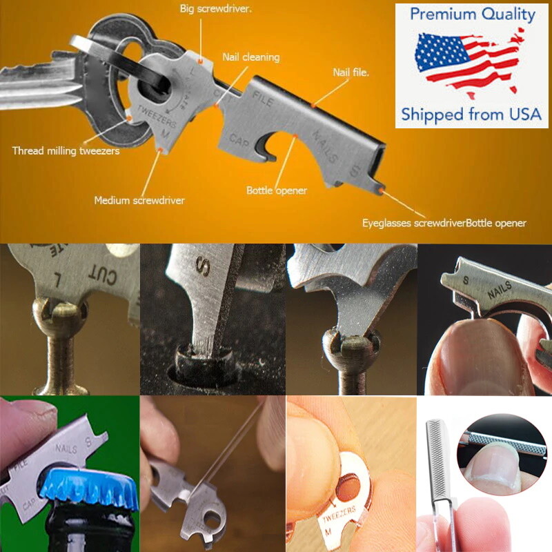 8 in1 Keychain Bottle Opener Screwdriver Carabiners Survival Quickdraw Clip EDC