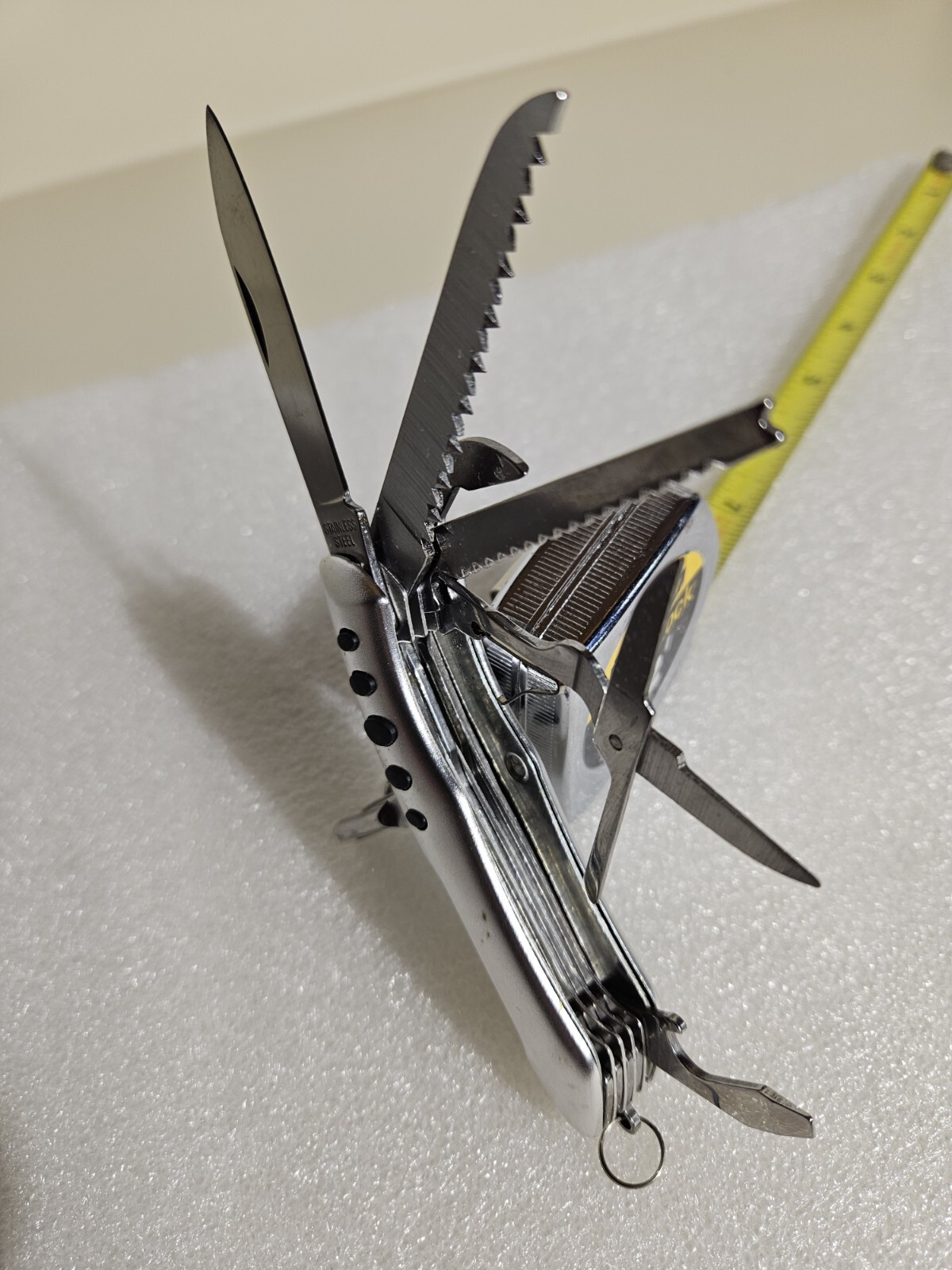 American Mint Multi Tool Scissors Cork Screw File Saw Plain Edge Folding Knife