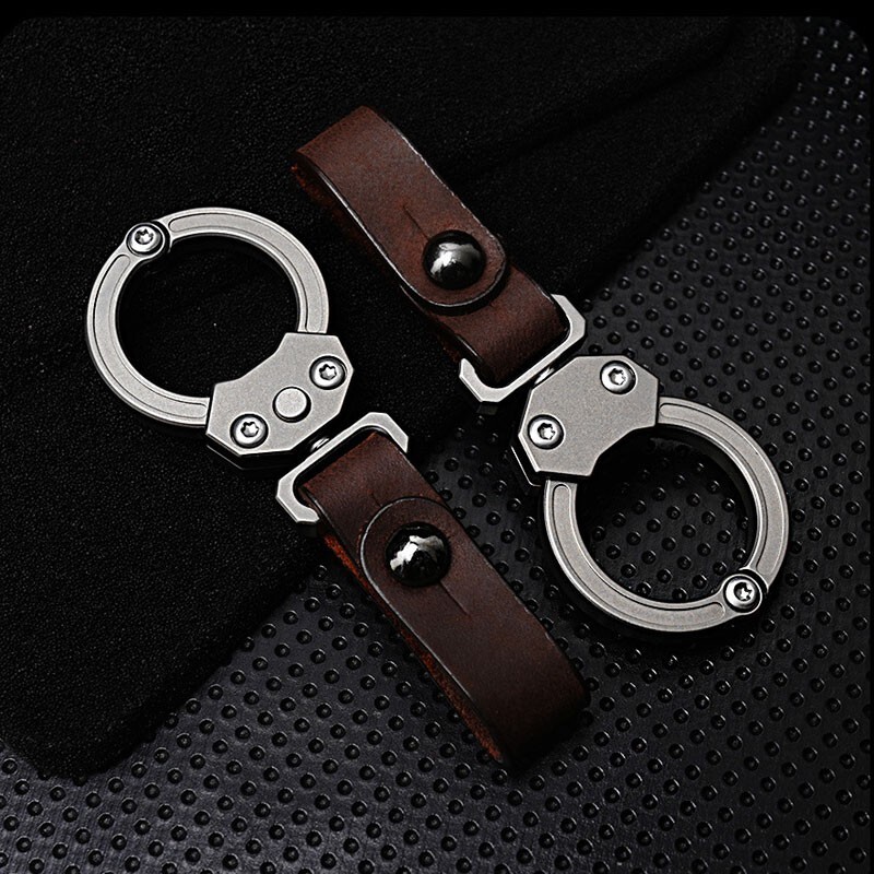 Titanium Alloy + Leather Portable Car Universal Keychain EDC Hanging Buckle Tool