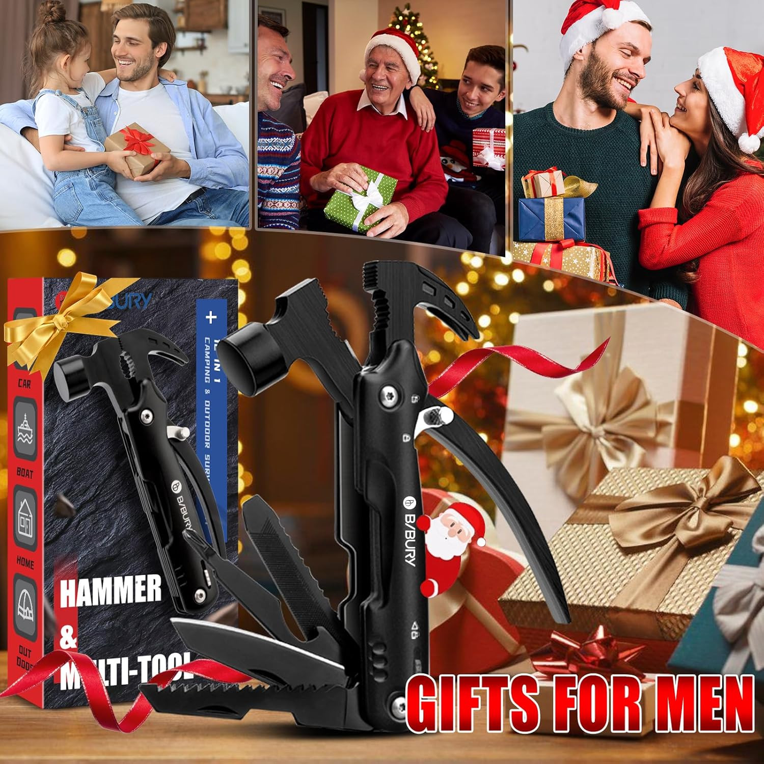 Hammer Multitool, Fathers Day Gift from Daughter Son Wife, 12-In-1 Survival Gear