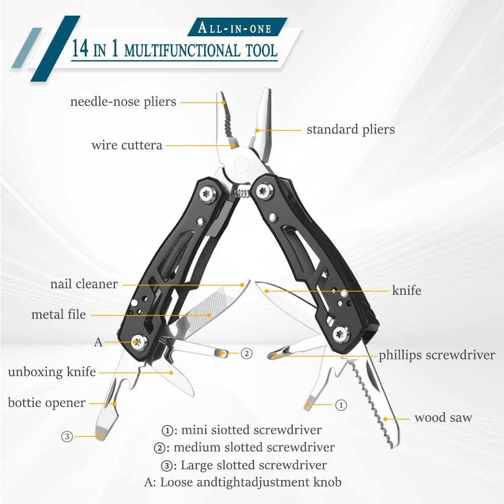 14 In 1 Pliers Mini Multitool Rugged Practical Portable Pocket Camping Tool US