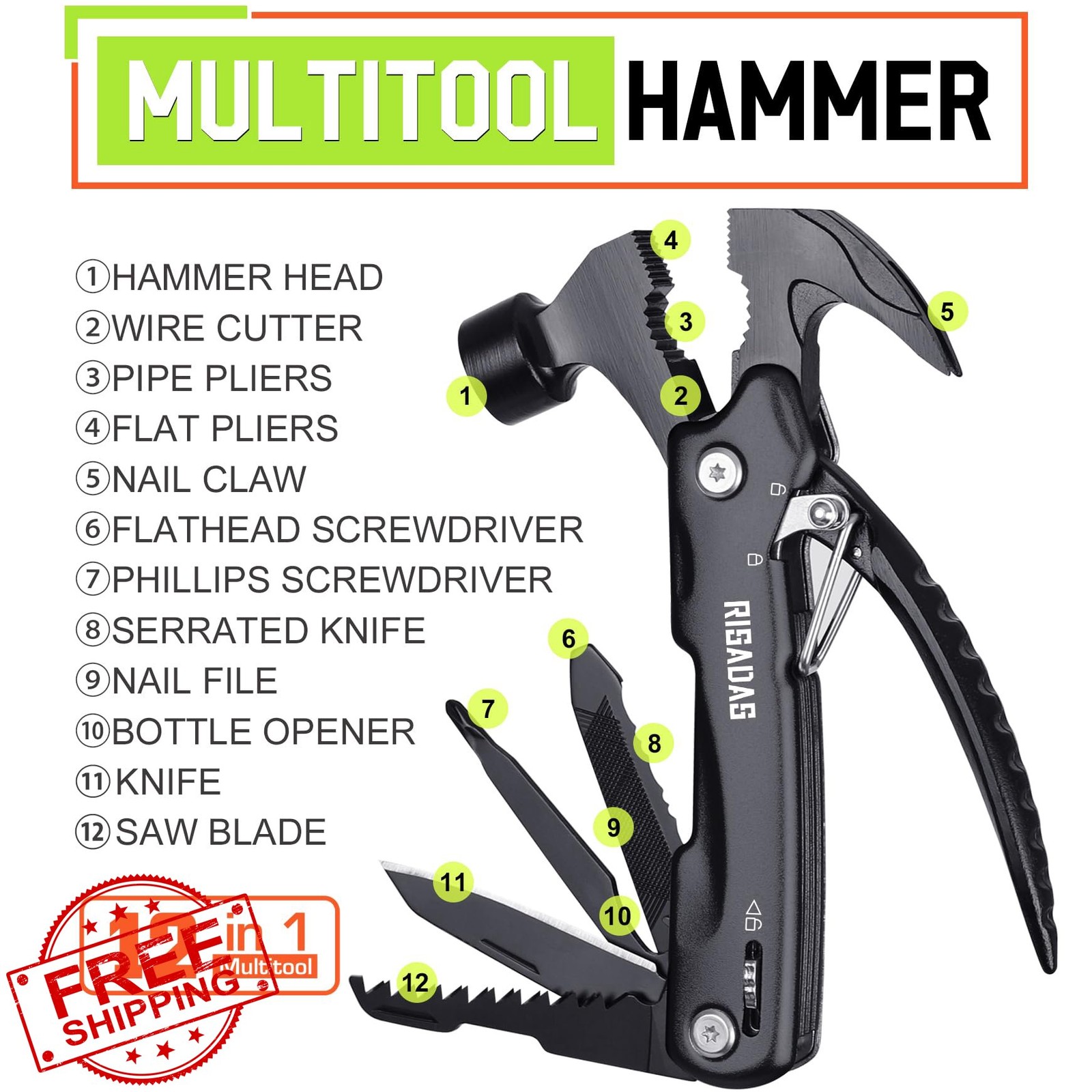 risadas Mens Multitool Hammer Claw Engraved