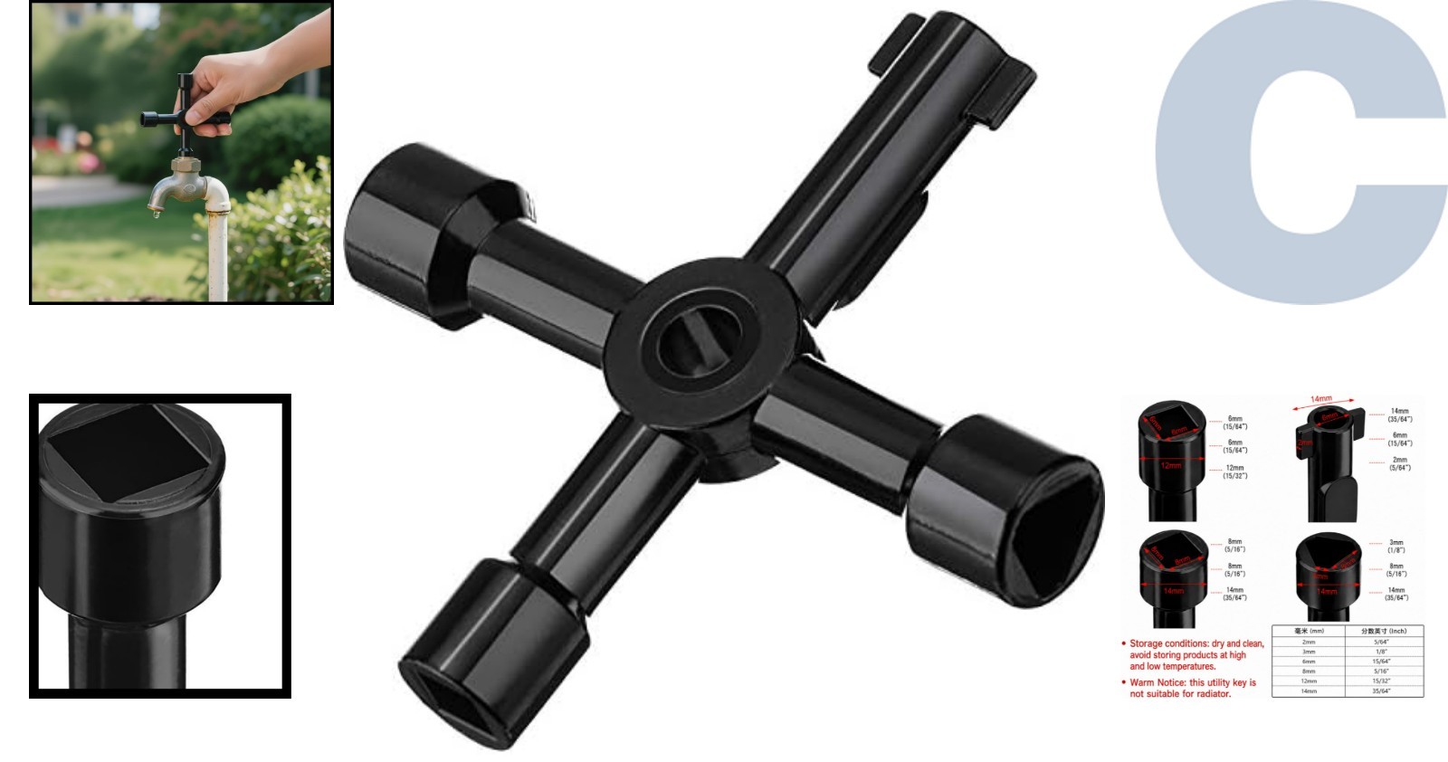 Portable and Compact 4-Way Sillcock Key – Ideal for Home and Professional Use