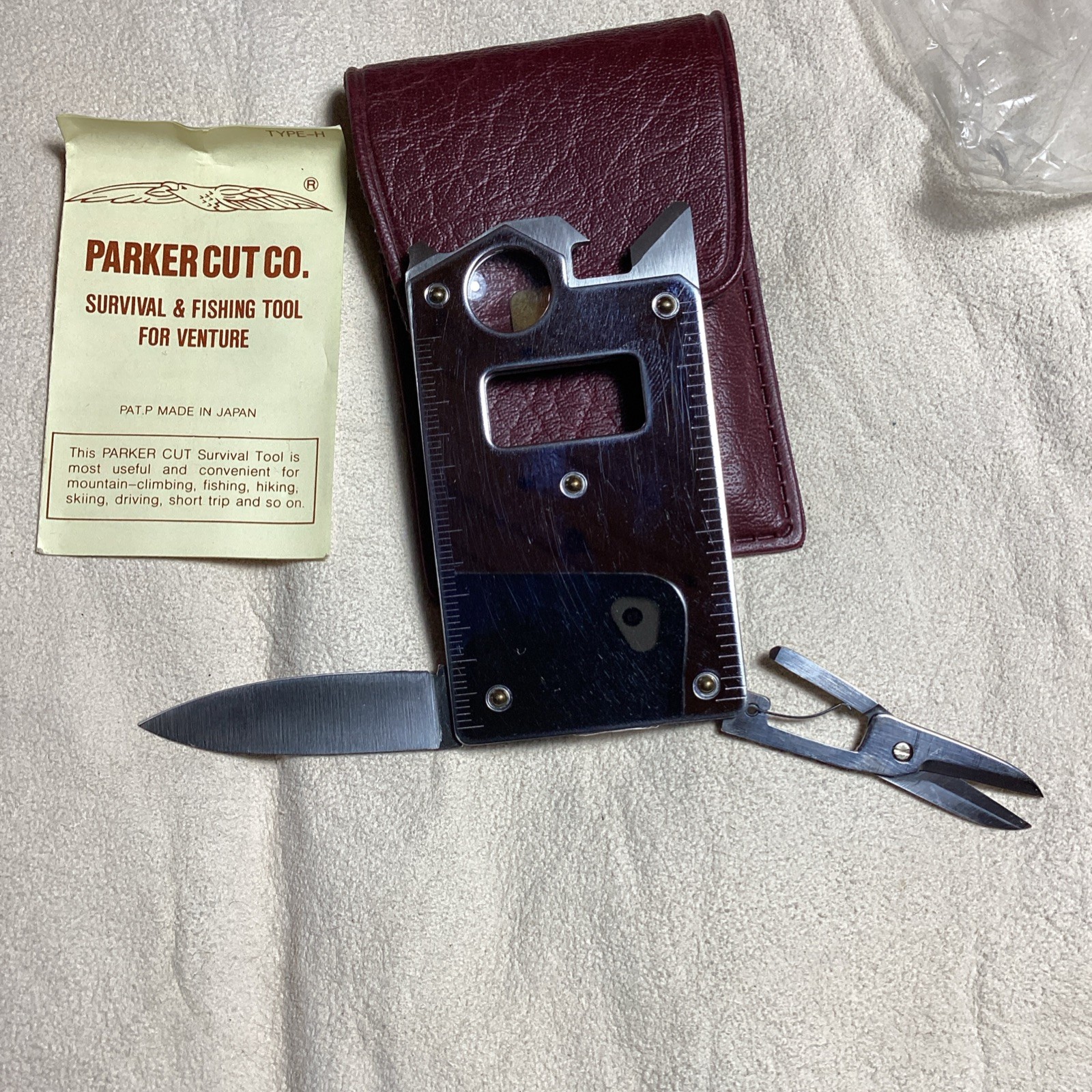 Vintage Parker Cut Co. Survival & Fishing Tool Multi-Tool Knife Scissors w/ Case
