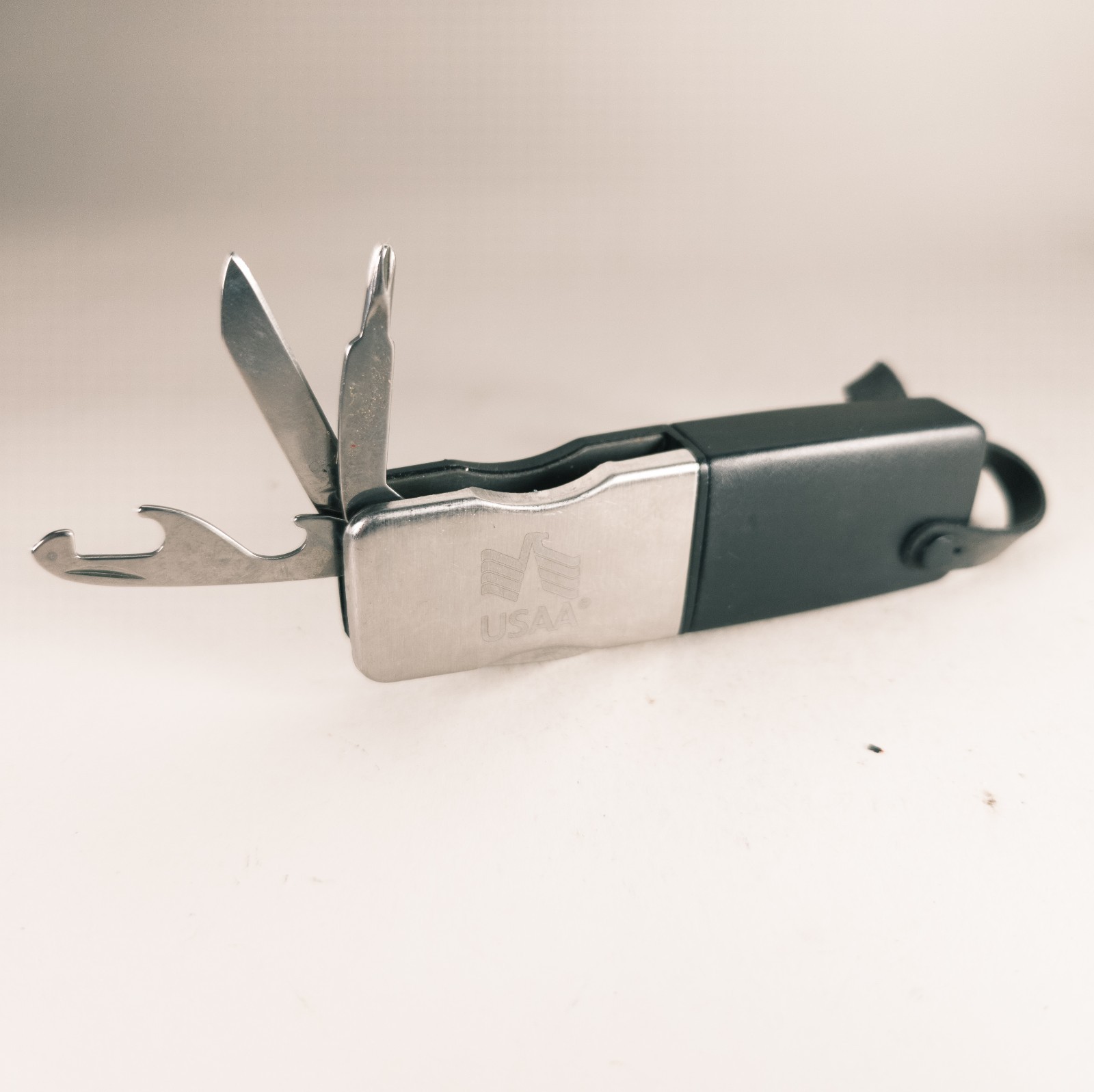 USAA Multitool Pocket Knife Black and Silver With Bit Driver Bottle Opener