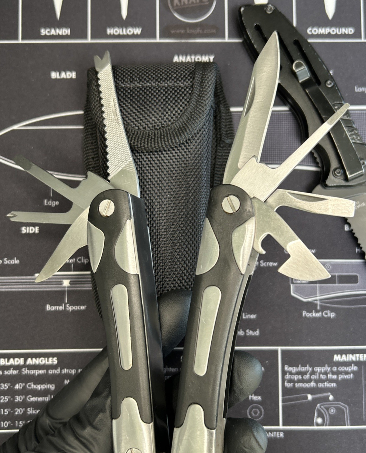 Multi Tool Pliers & Pocketknife Lot of 2 Stainless W/Sheat Camping EDC VGUC