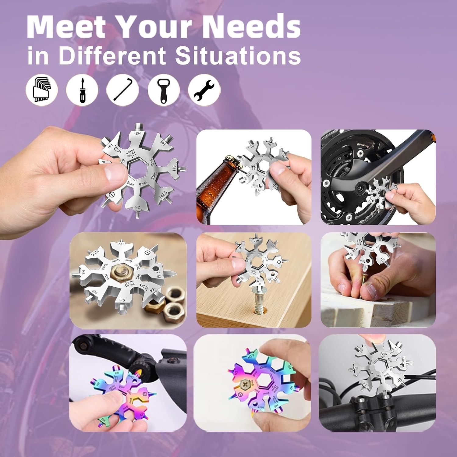 18 in 1 Snowflake Multi Tool, Phillips Flat Screwdriver Kit/Wrench/Bottle