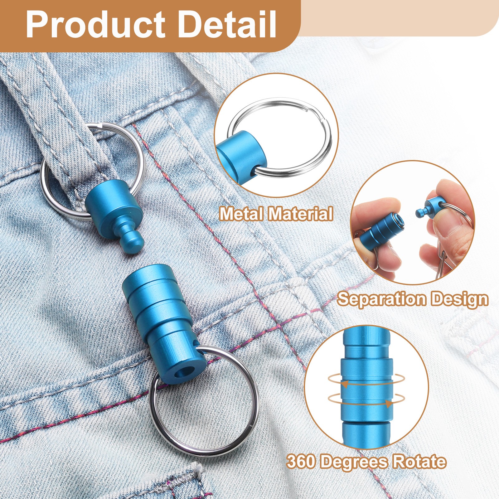 Quick Release Keychain, Detachable Pull Apart Key Rings Clip, Blue