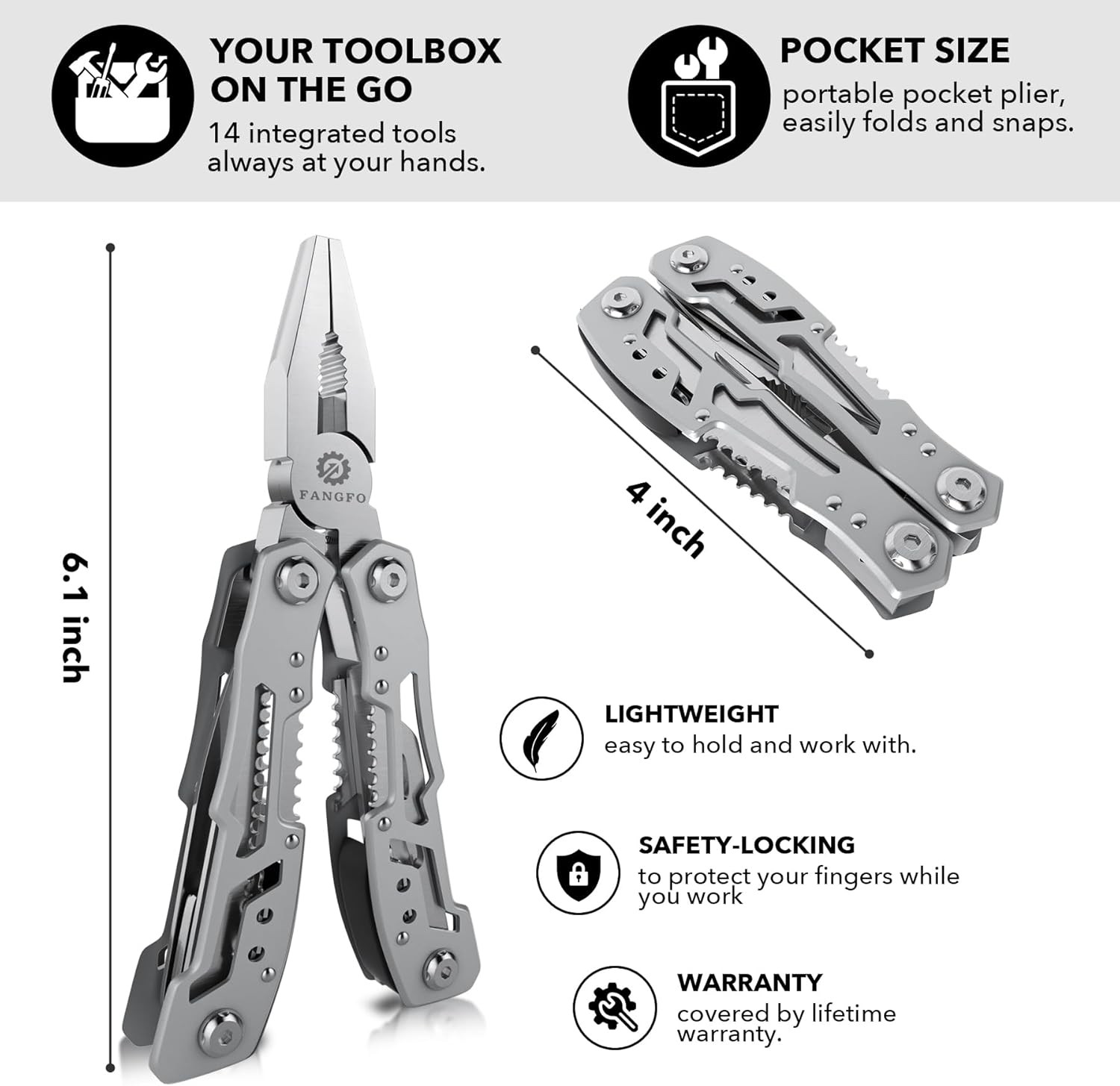 14-in-1 Multitool Pliers, Stainless Steel Pocket Tool Knife for Camping