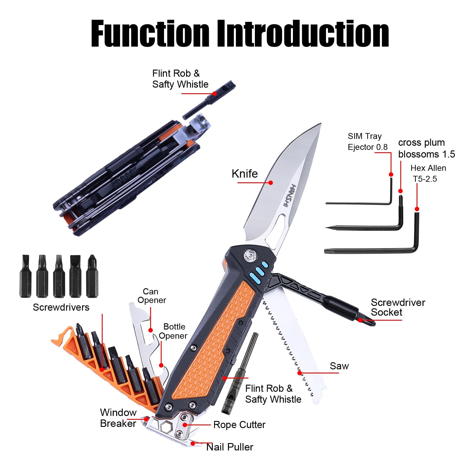 13 in 1 Multitool Knife with Nylon Sheath for Camping,Hiking,Survival,Outdoor…