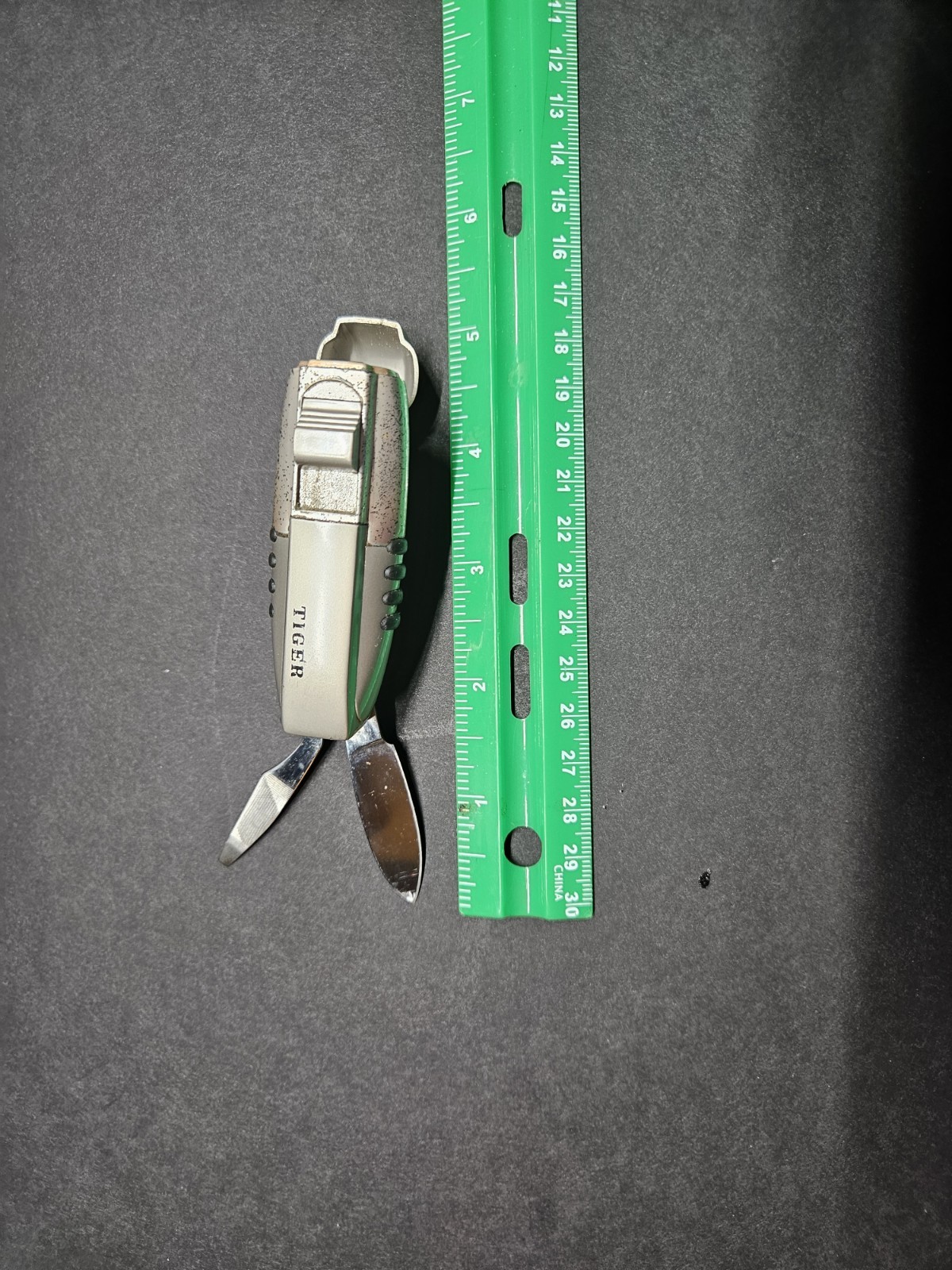 vintage Tiger Folding Multi-Tool Pocket Knife & File, Silver/Black,needs butane