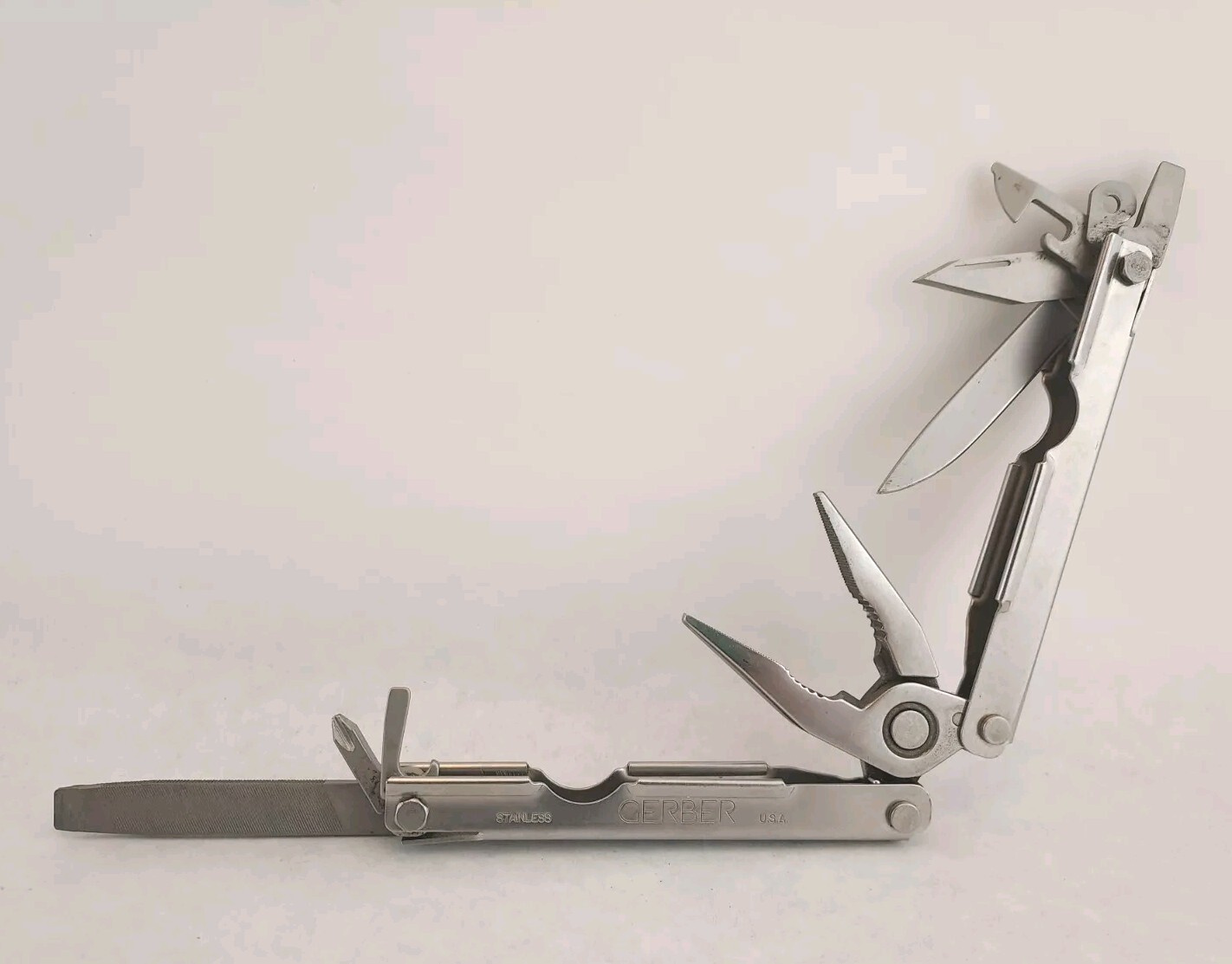 Vintage Gerber Stainless Multi Plier Needle Nose Knife Can Opener Screwdriver US