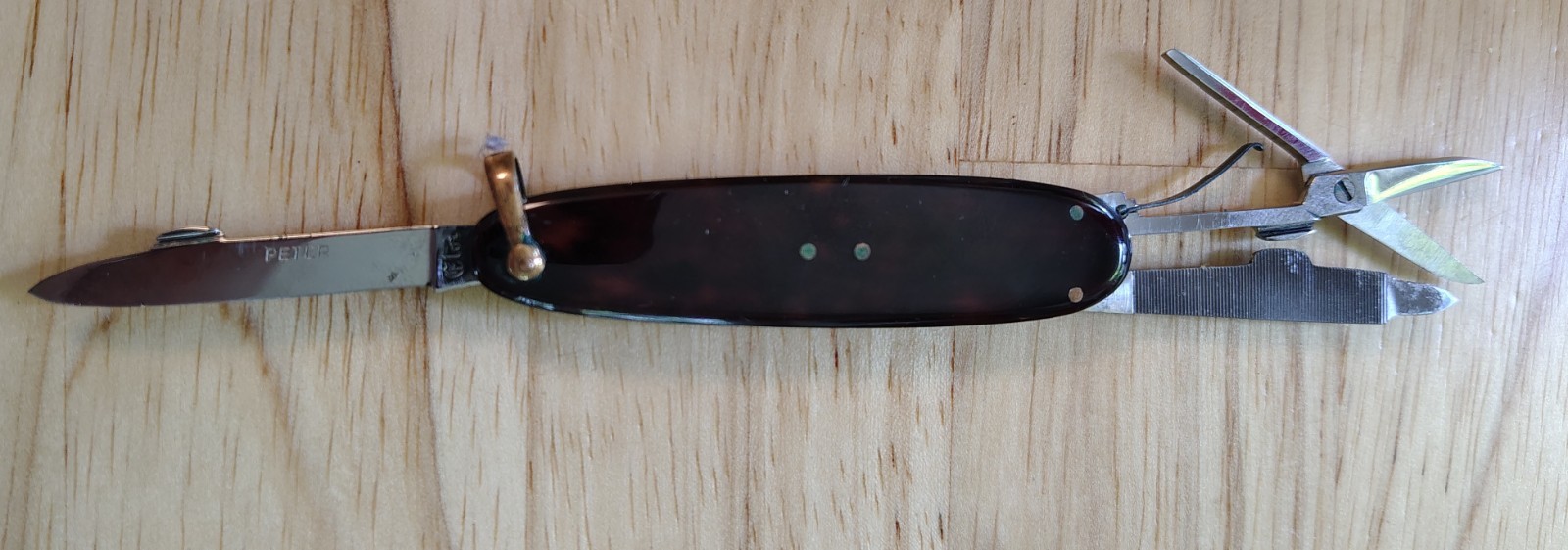 PETER Multi-Tool Pocket Knife 4 Tools w/ Scissors File, Brown Sheath Included