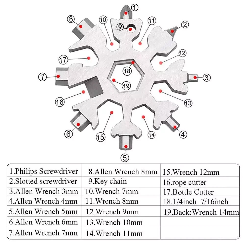 18in1 Snowflake Multitool Screwdriver Stainless Steel 181 Multitool Snow Tool Gi