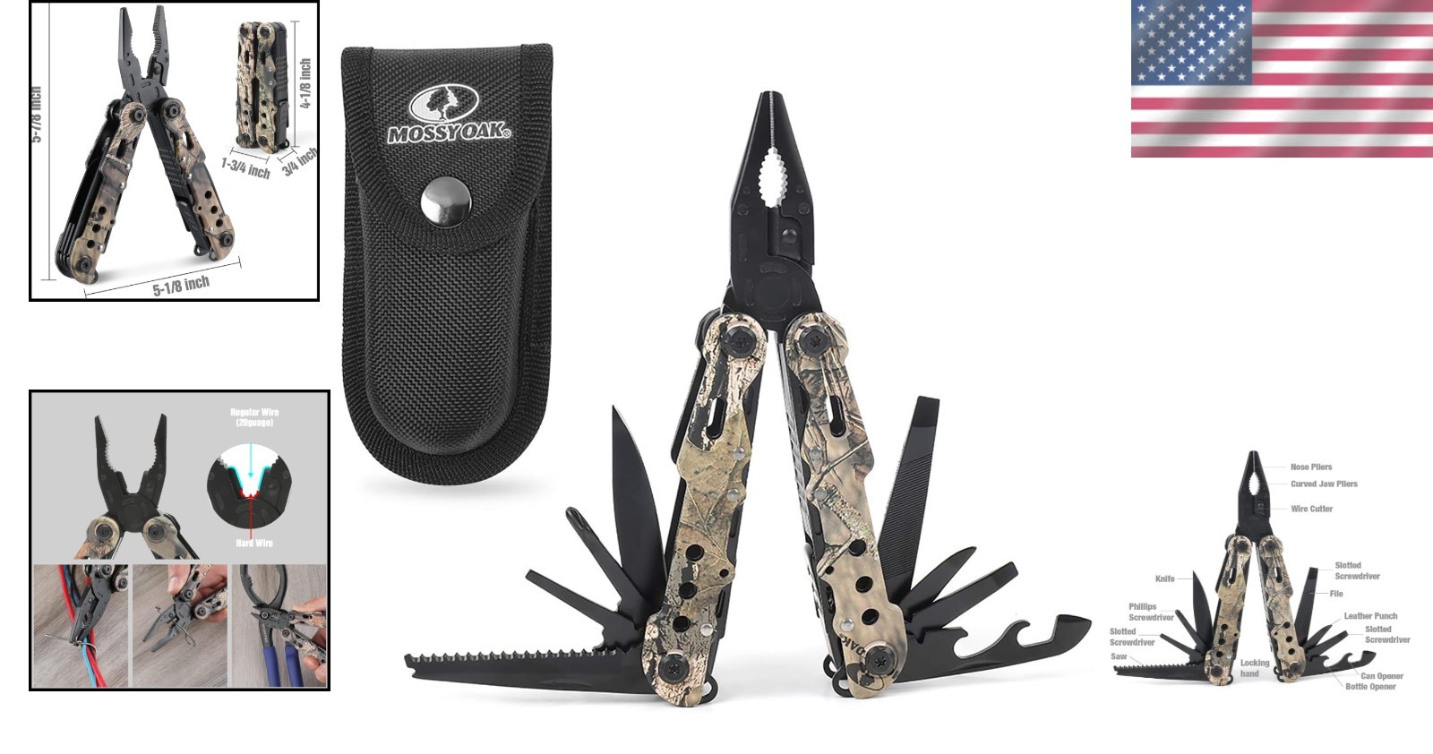 Camo 13-in-1 Multi-Tool with Sheath – Portable Pocket Knife for Outdoors