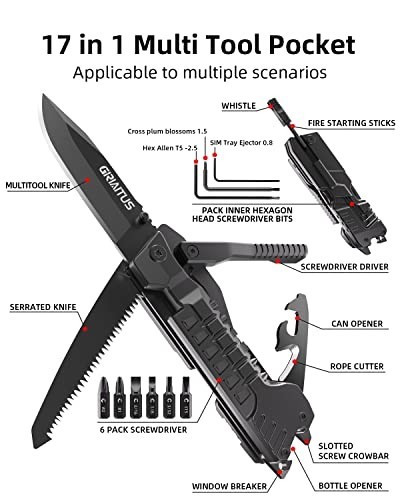 17-in-1 Multitool Knife with Fire Starter, Screwdrivers, Whistle & More – Campin