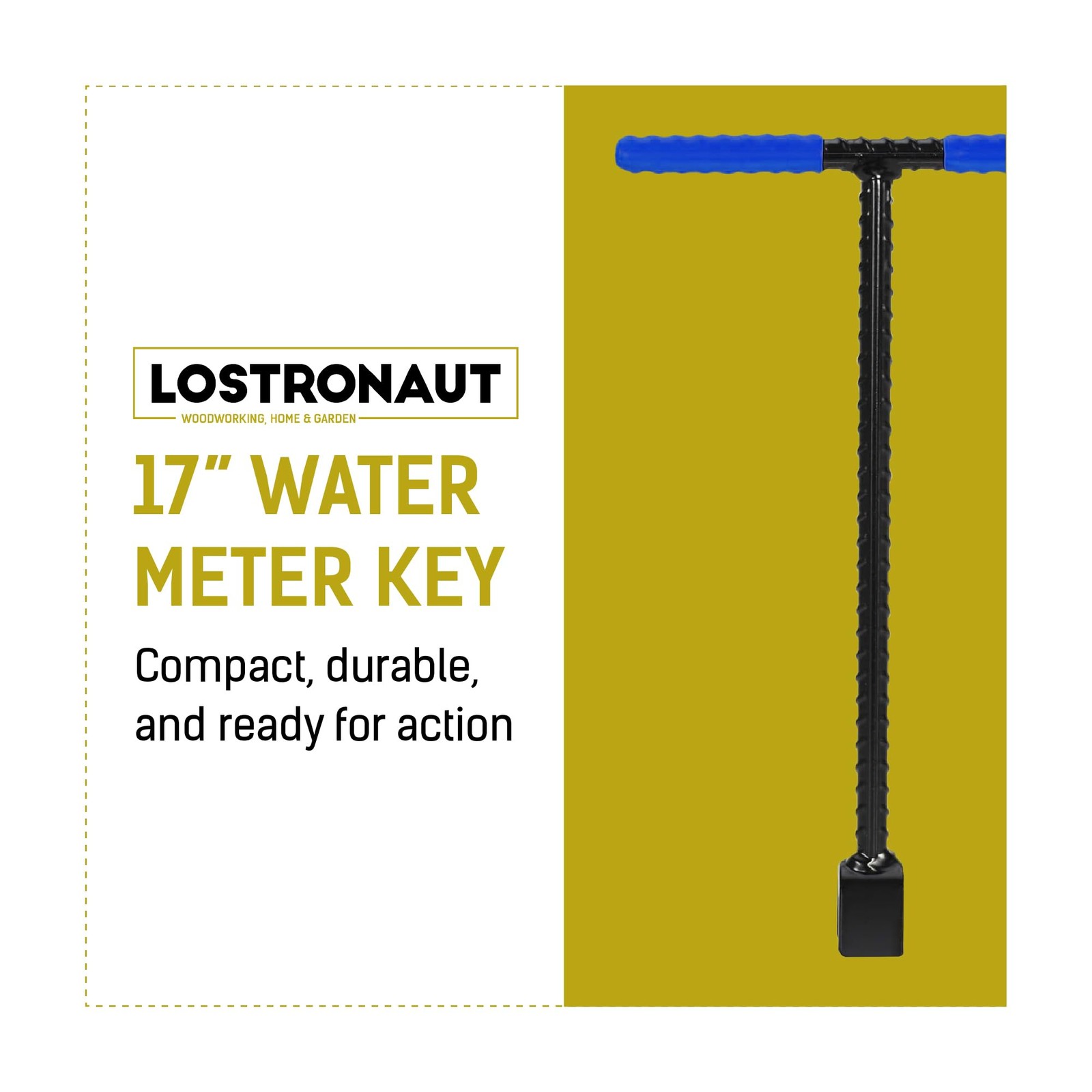 Water Meter Key Wrench 17 Inch – Includes 4-Way Utility Tool and Plumbers Tape –