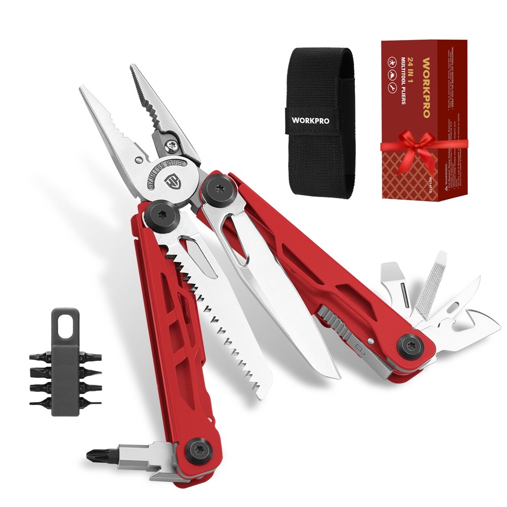 WORKPRO 24-in-1 Multitool Pliers Stainless Steel Folding Pocket Tool with Sheath