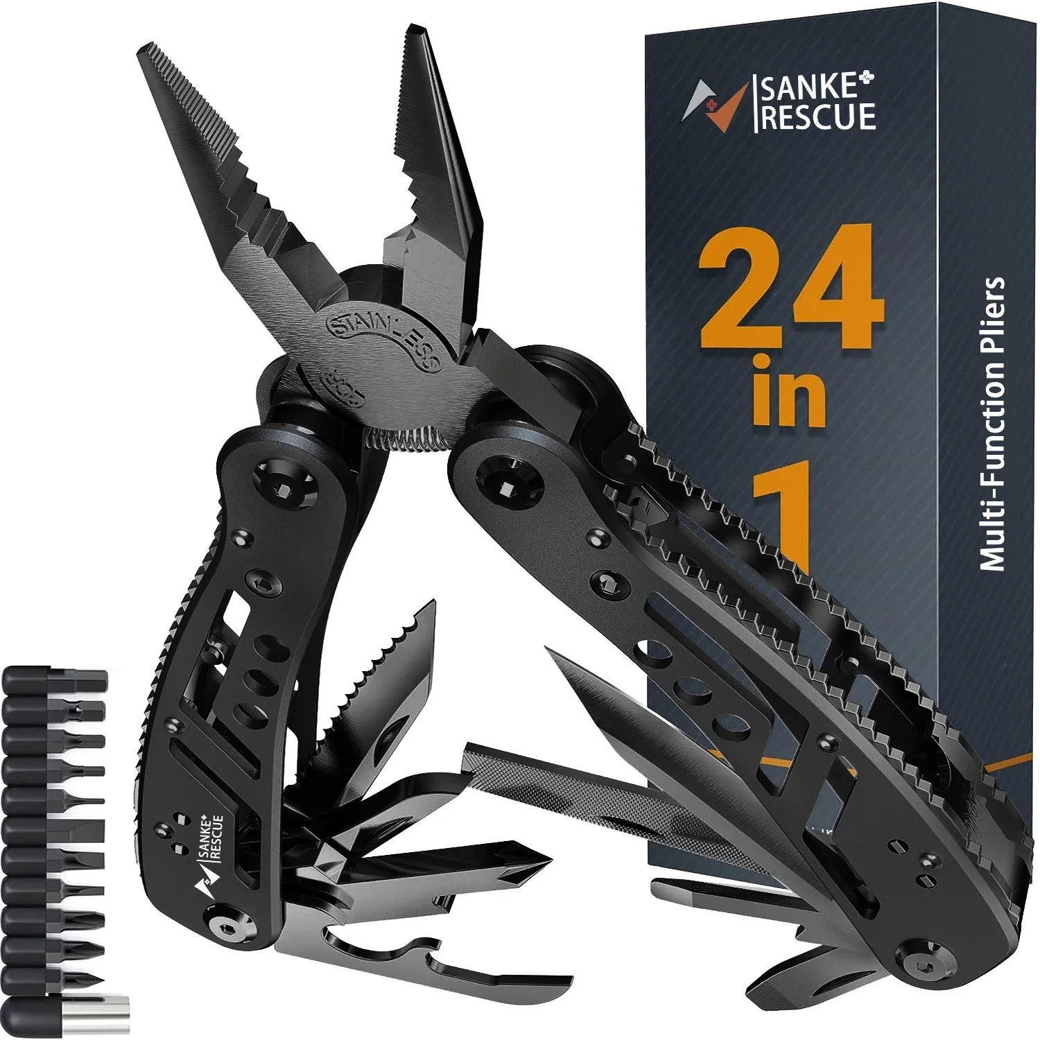 24-in-1 Professional Multitool Pliers Stainless Steel Pocket Tool with Sheath
