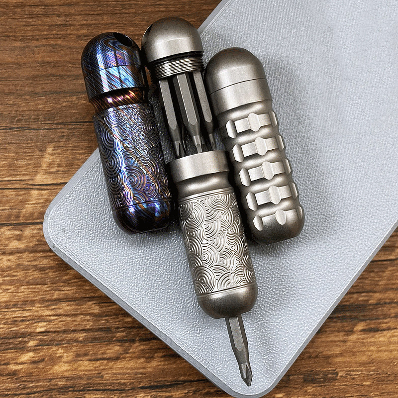 Titanium Pocket Mini Waterproof Holder with Bits Portable Outdoor EDC Tools Gift