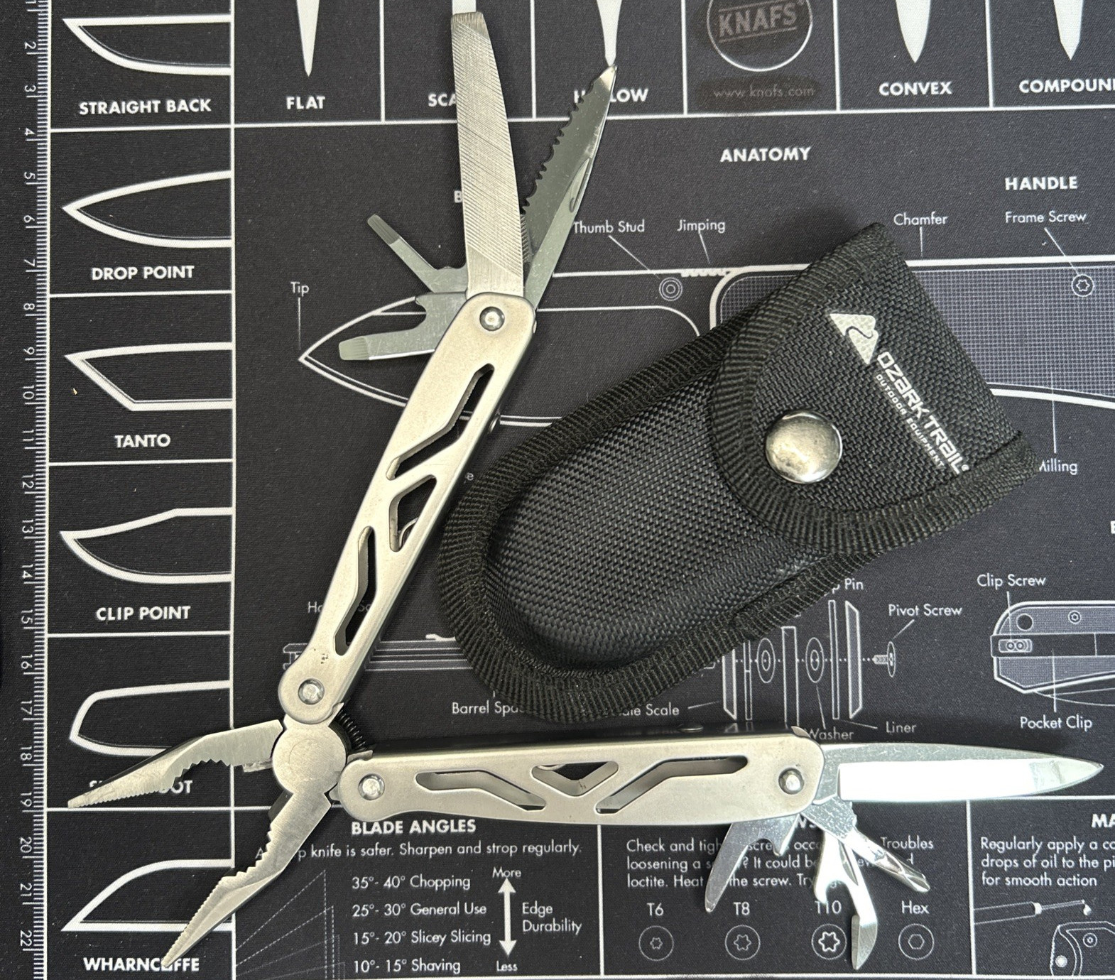 Ozark Trail Multi Tool Pliers Knife Stainless Steel w/ Pouch Camping EDC VGUC