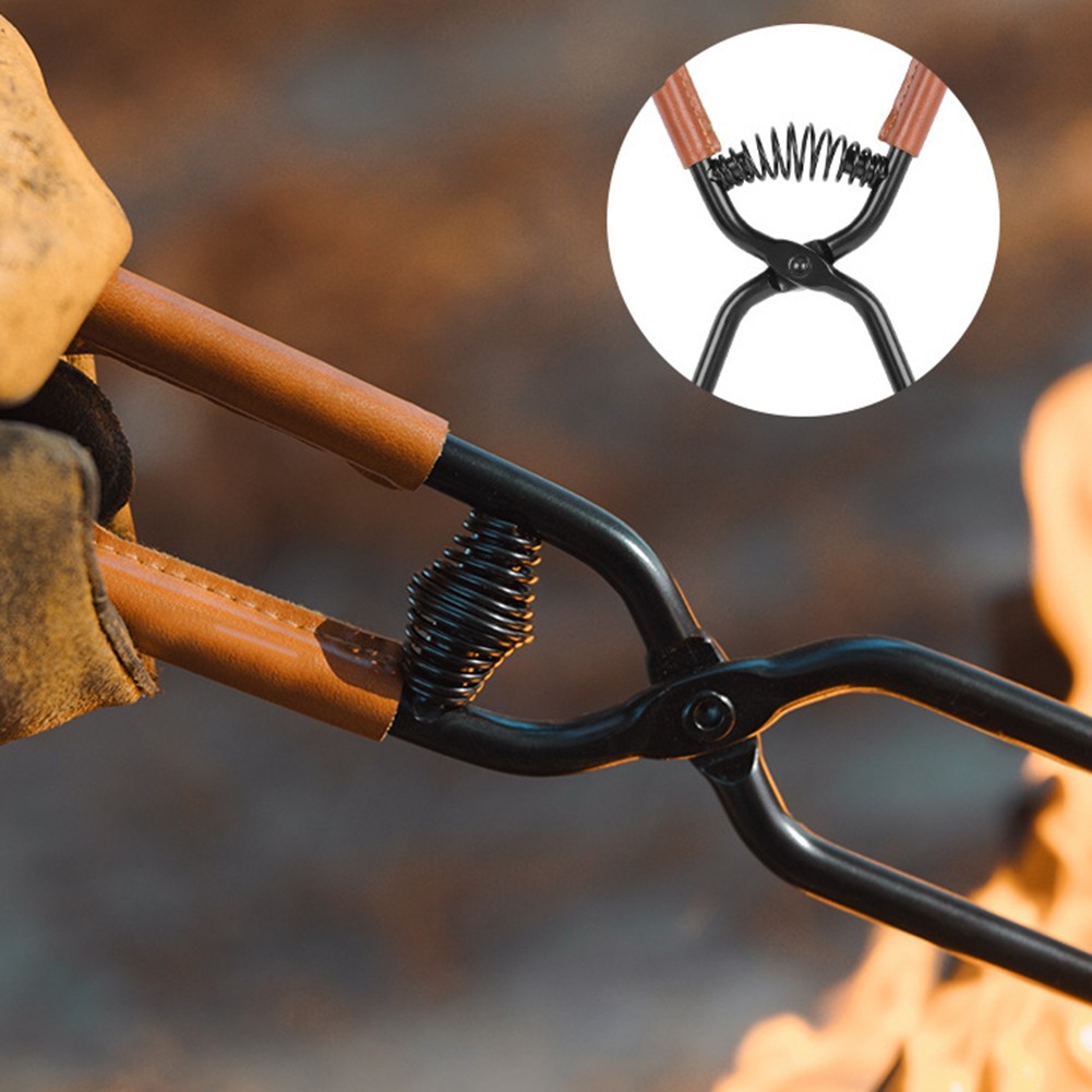 Fire Tongs for Outdoor Cooking and Camping with Leather Grip