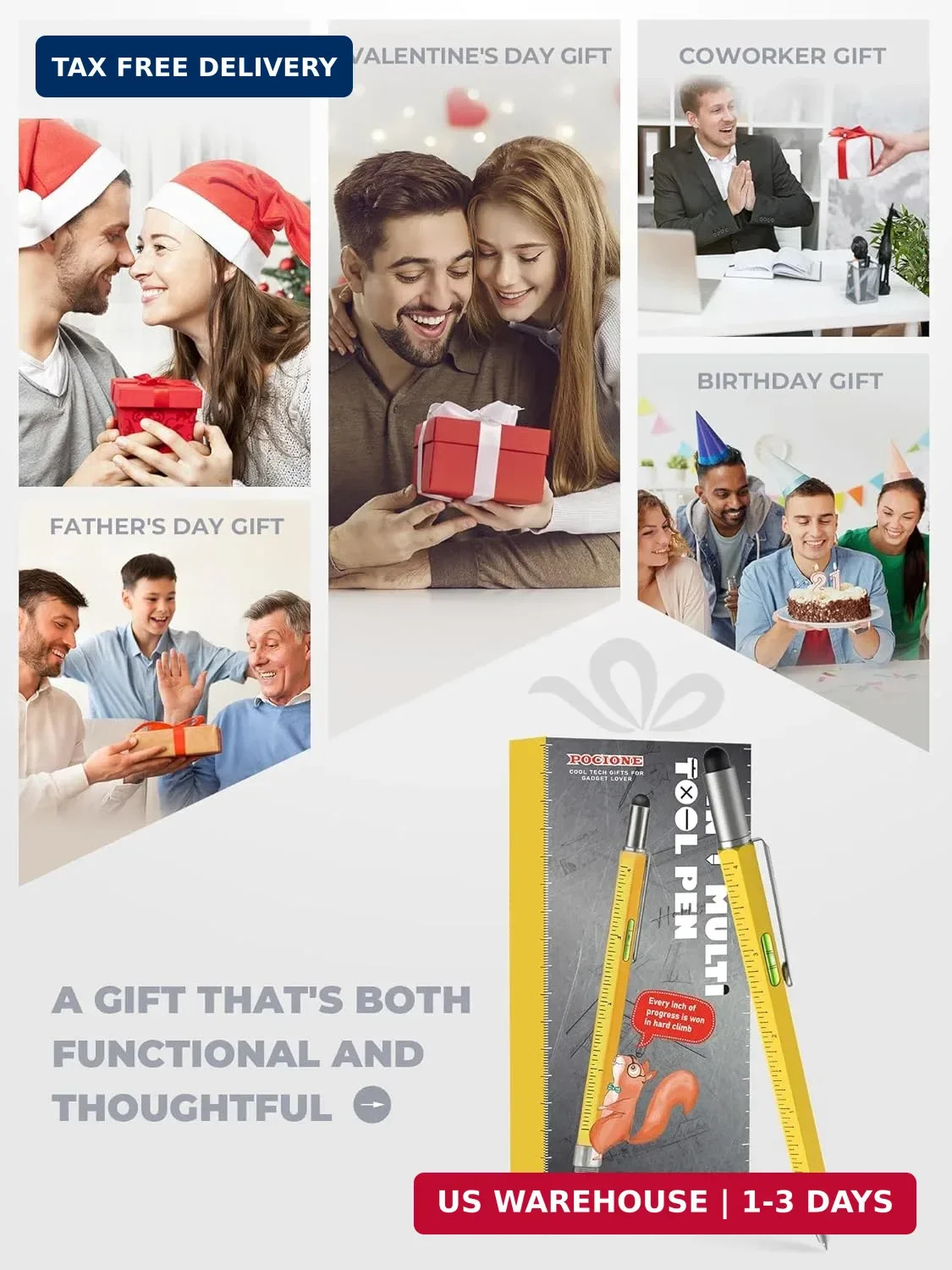 Unique Gifts for Men Multitool Pen – Fathers Day Dad Gifts for Husband Grandpa B
