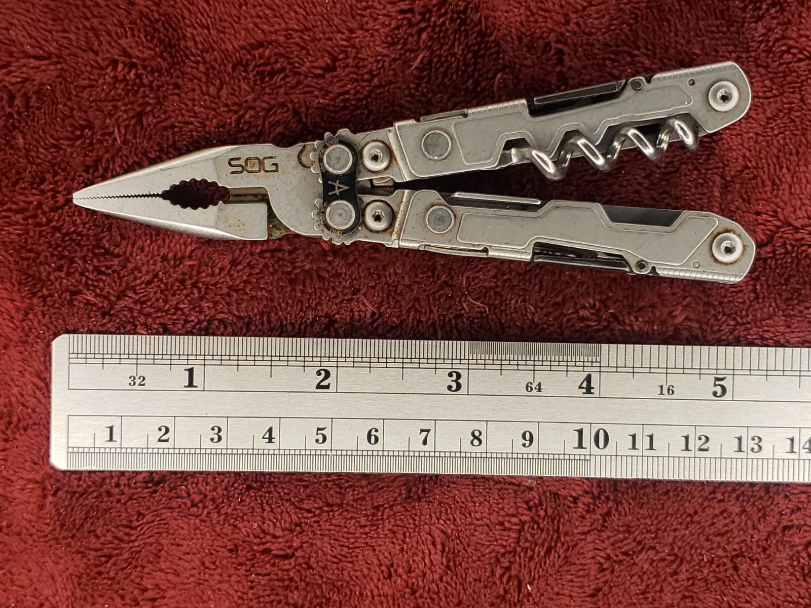 SOG PL1001-CP Stonewash PowerLitre Multi-Tool w/17 Tools corkscrew