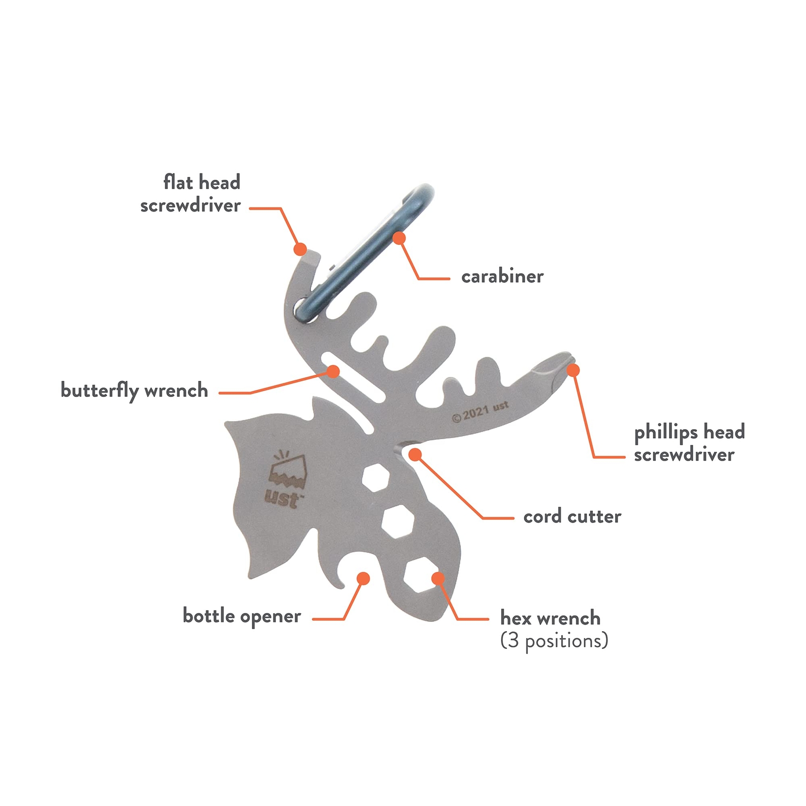 UST Stainless-Steel Tool A Long Multi-Tool Carabiner, Silver