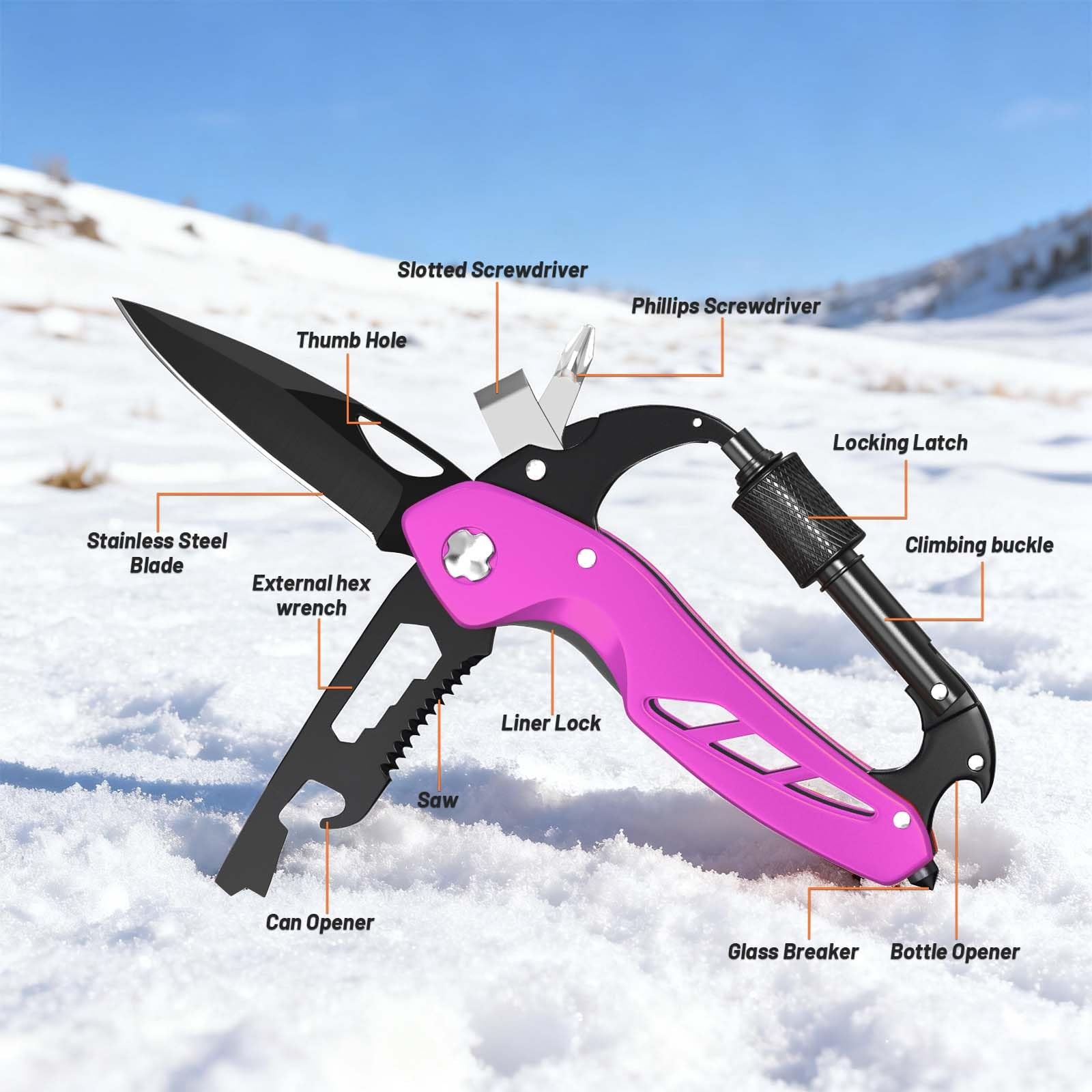9 in 1 Multitool Carabiner Pocket Knife for Women, EDC Carabiner with Bottle …
