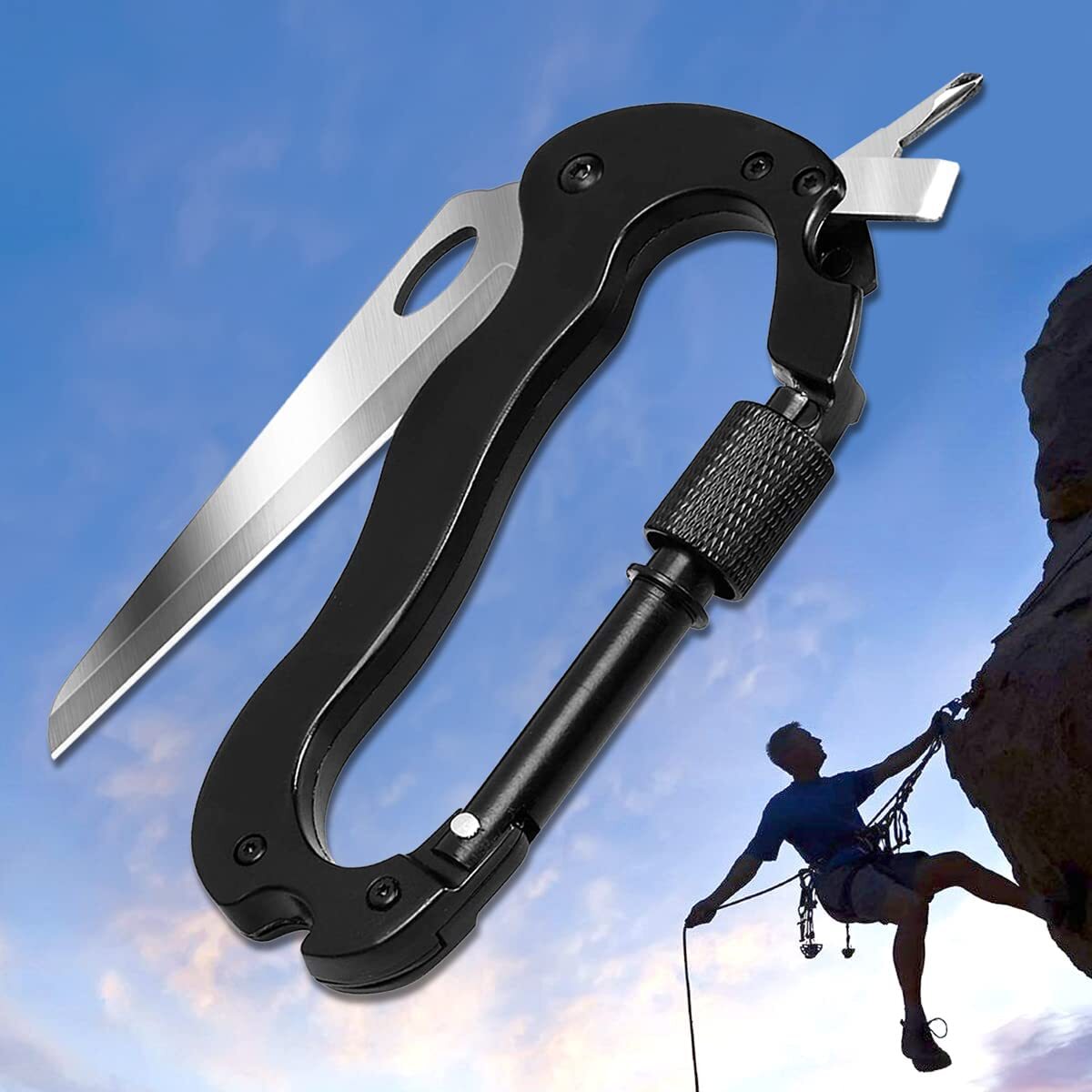 EDC Multi-Tool Carabiner Keychain Screwdriver Key Holder Outdoor Camping Hunting