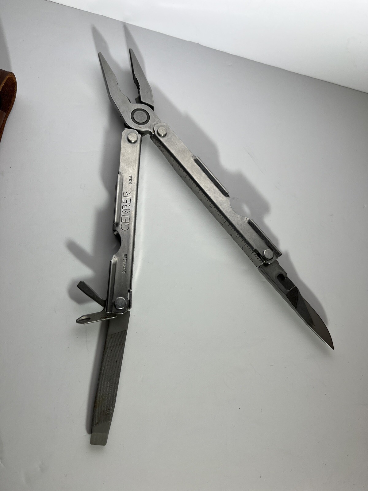 Vintage Gerber Multi Tool Stainless Steel Made USA File Leather Sheath NEW