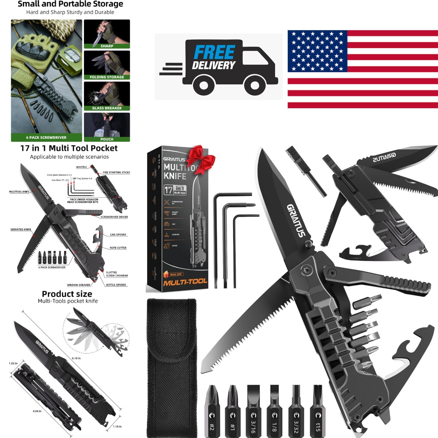 17 in 1 Stainless Steel Multitool Knife Perfect for Outdoor Adventures and Gifts