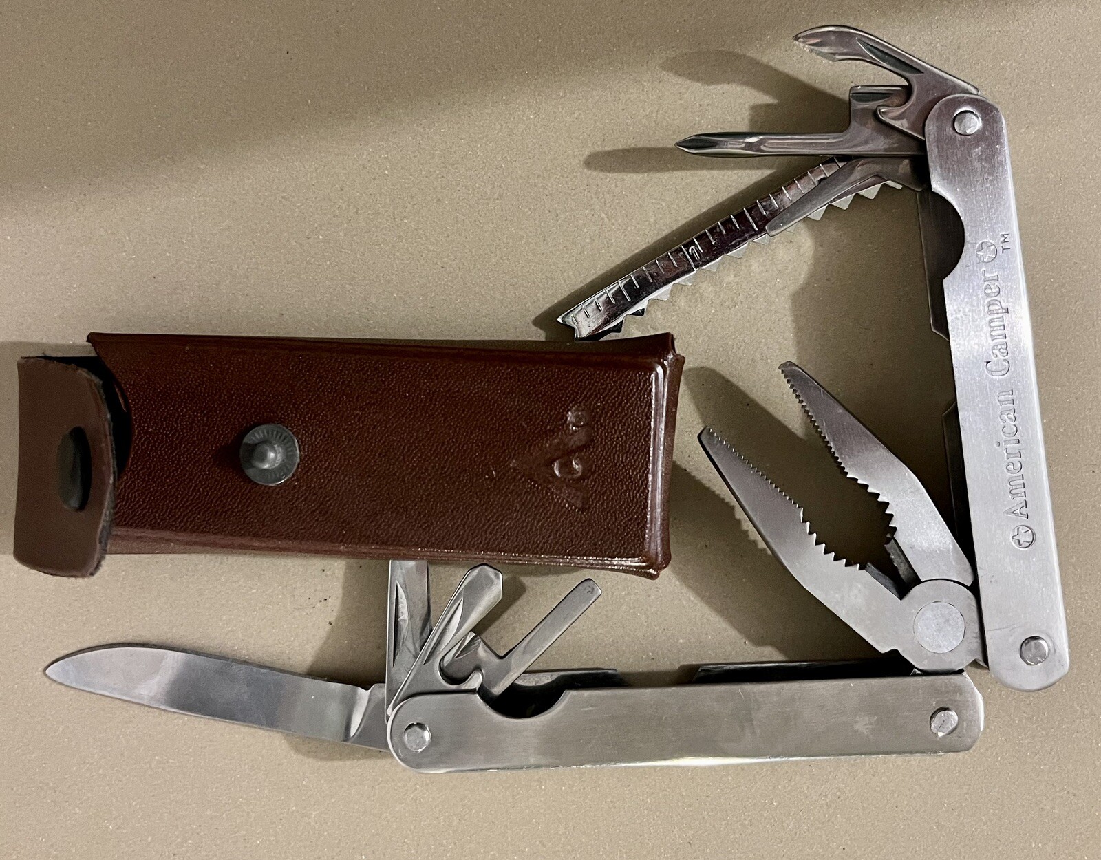 American Camper Stainless Steel 9 Multi-Tool With Leather Case