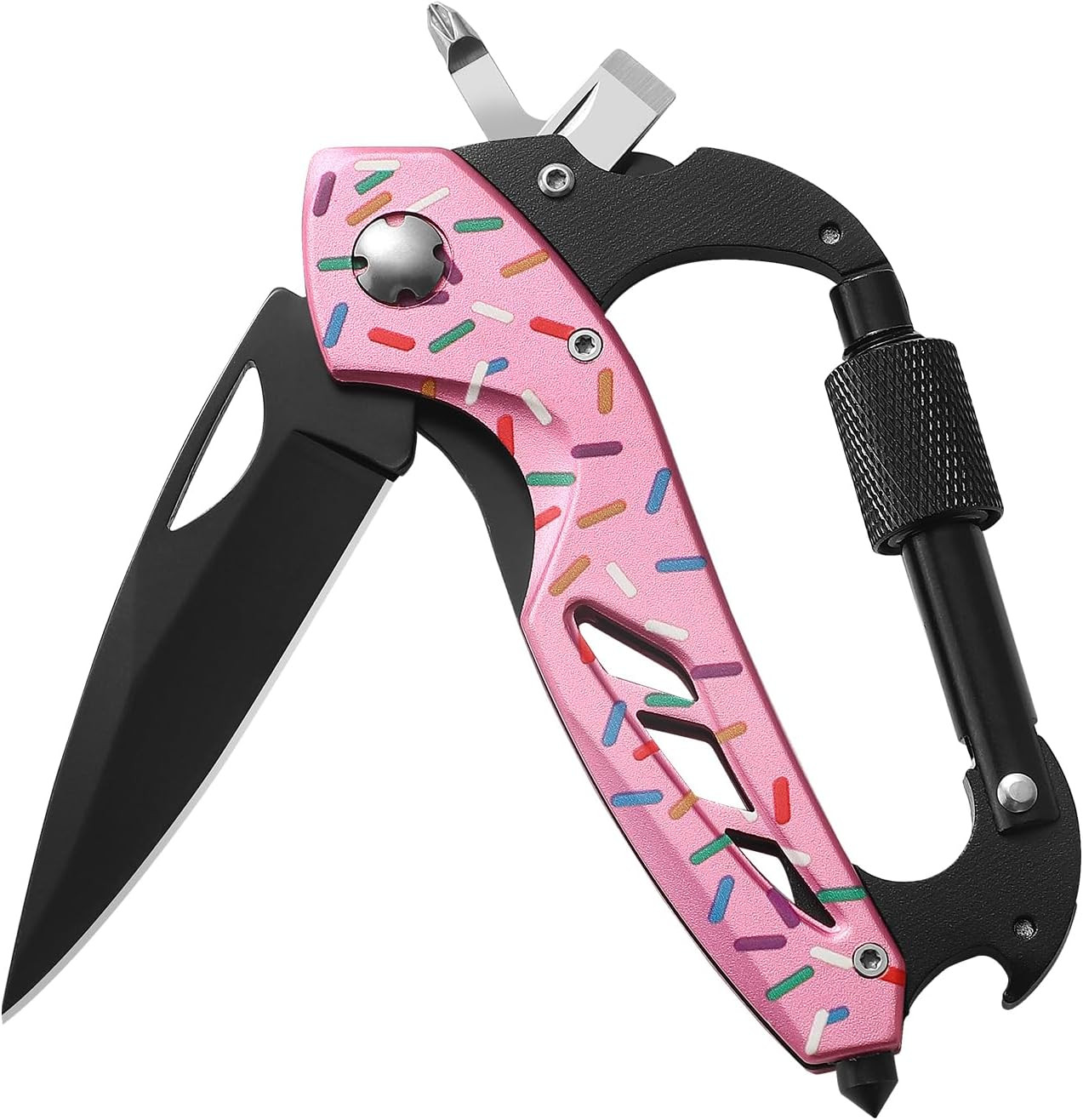 Donut Multitool Carabiner Knife Gifts for Women Men,Survival Gear for Camping Hi