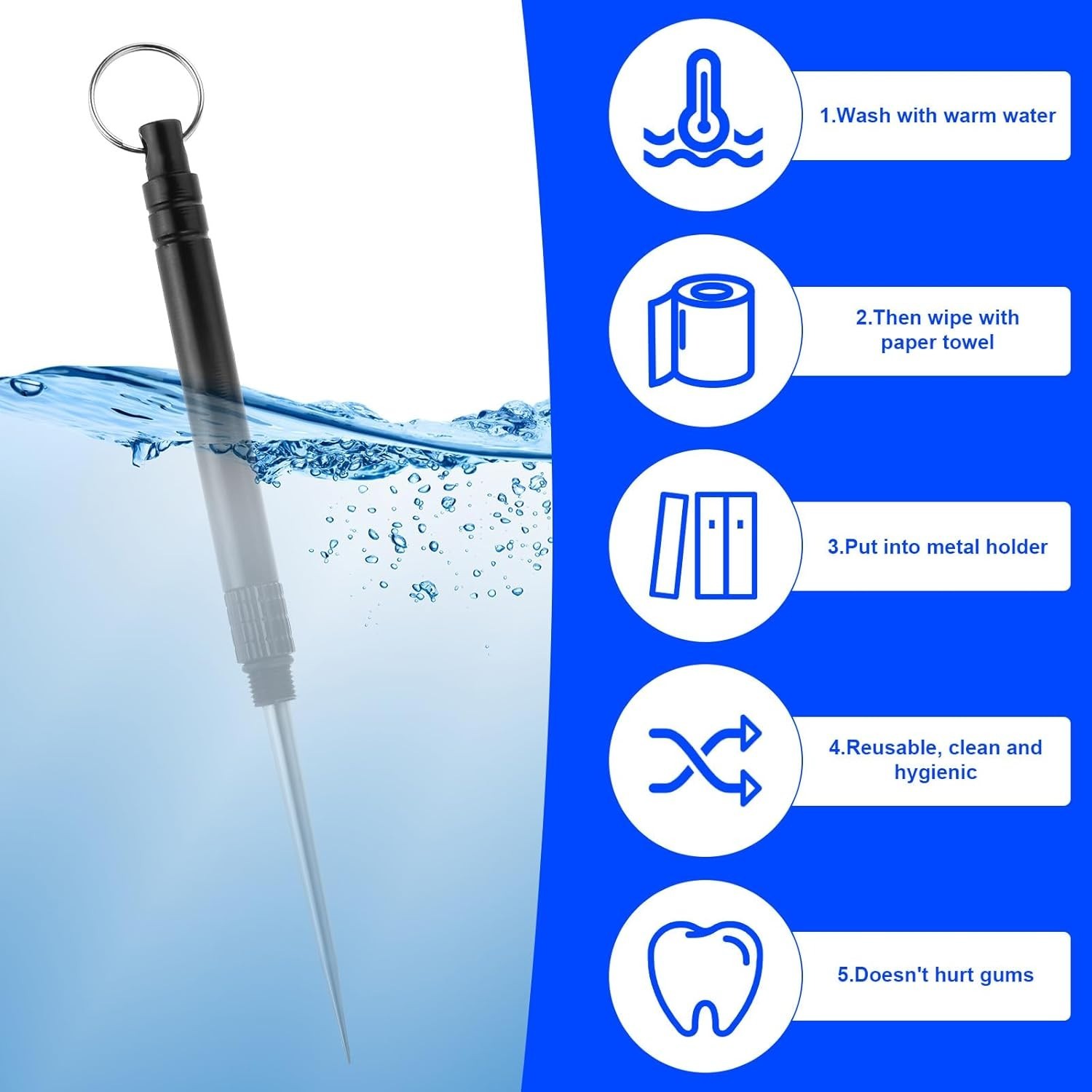 6PCS Portable Metal Titanium Toothpicks Reusable with Keychain for Travel Campin