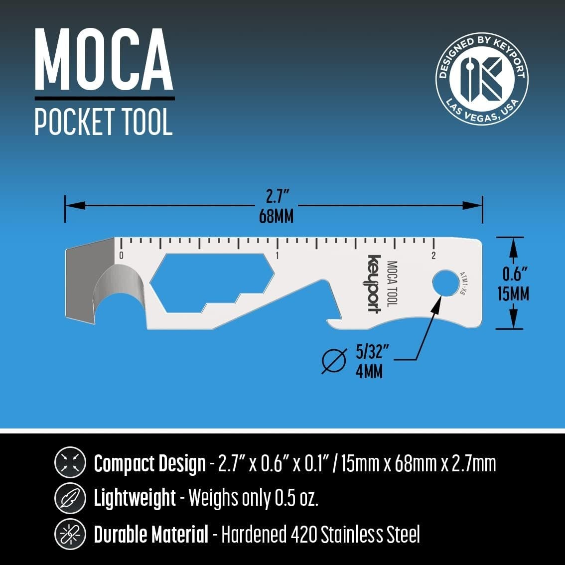 MOCA 10-in-1 TSA-Friendly Stainless Steel Keychain Multitool, Compact EDC Gear