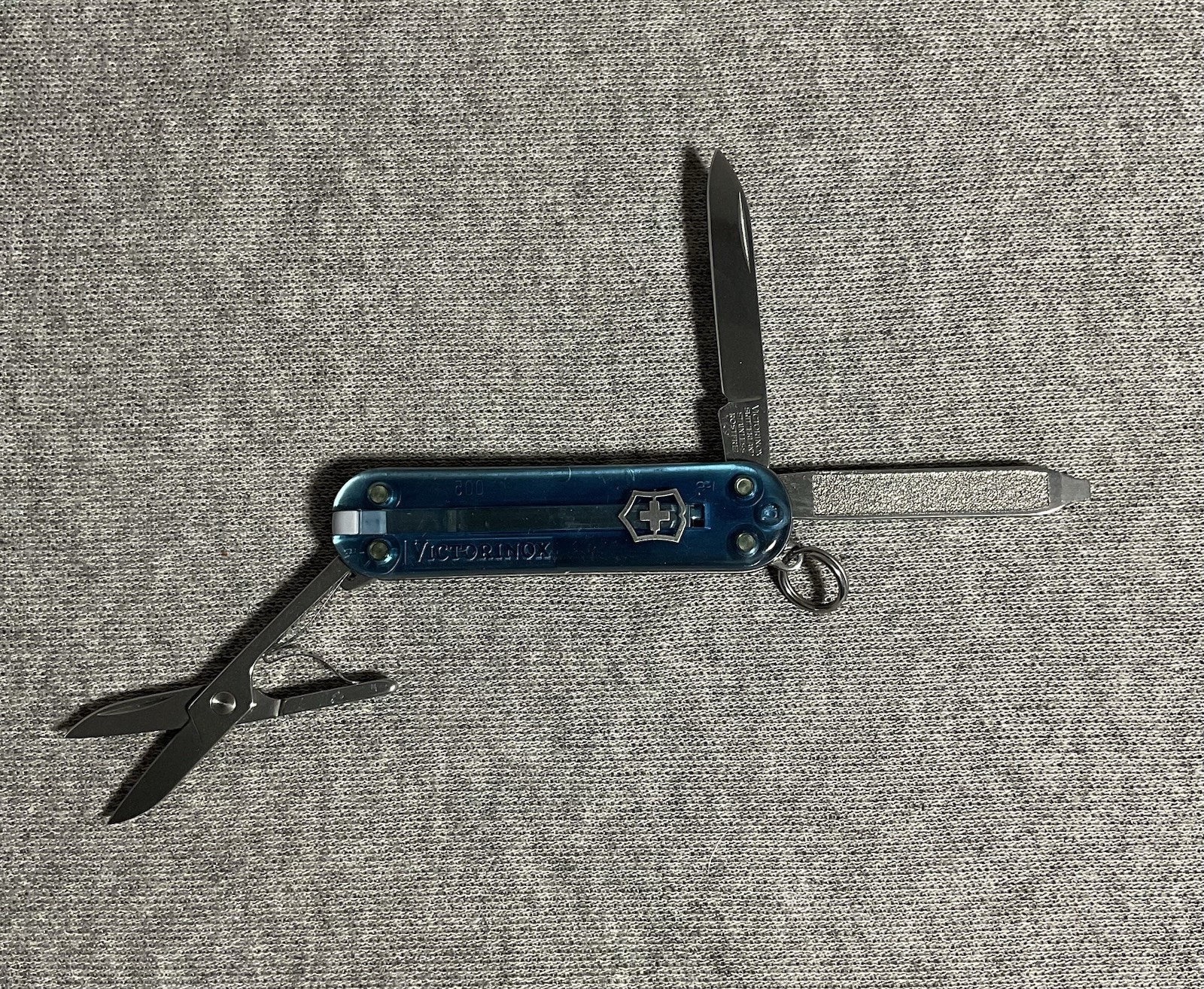 Victorinox Swiss Army Classic Knife Translucent Blue Scissors Blade File Keyring