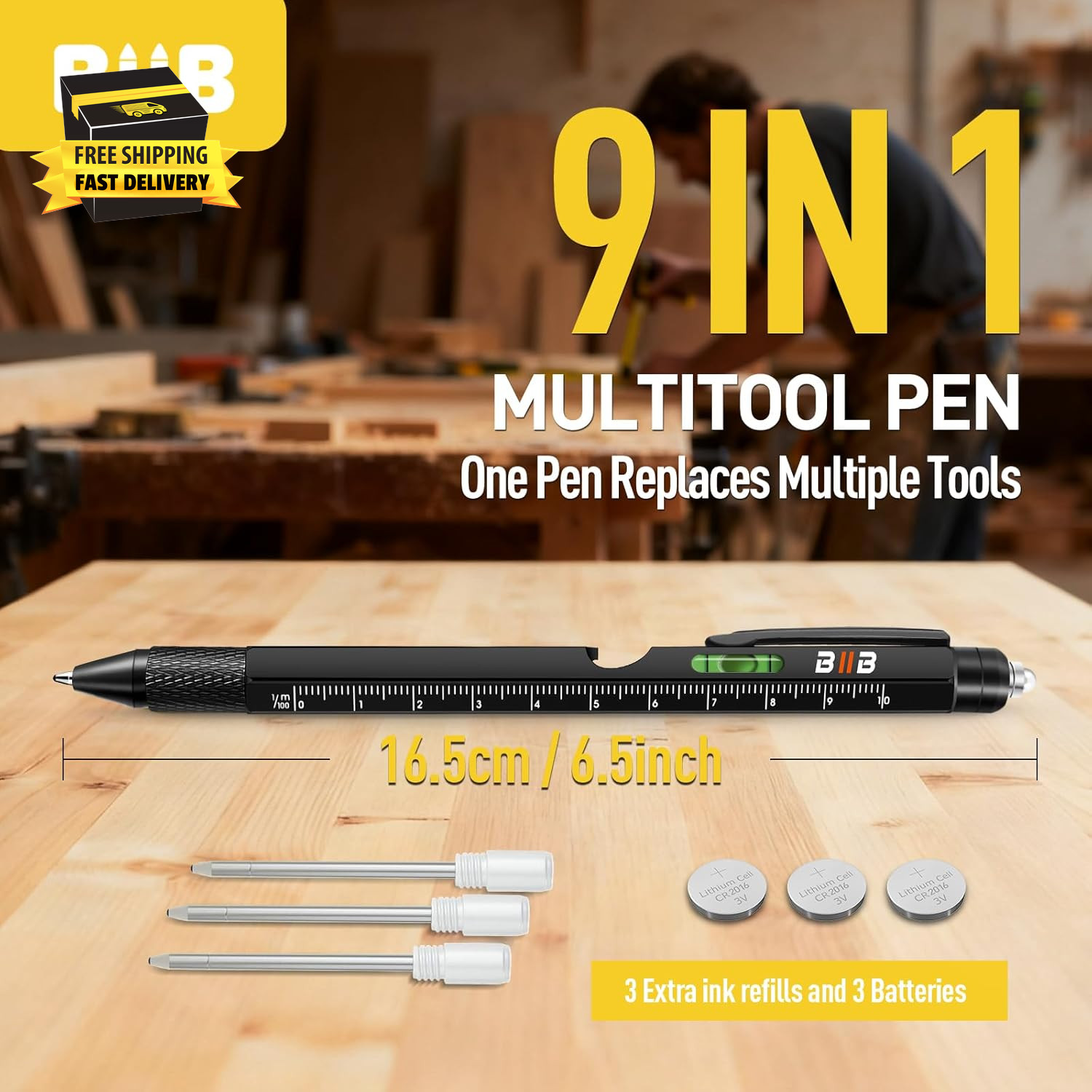 Fathers Day Gift for Men 9 in 1 Multitool Pen, Mens Gifts for Him Dad Husband, D