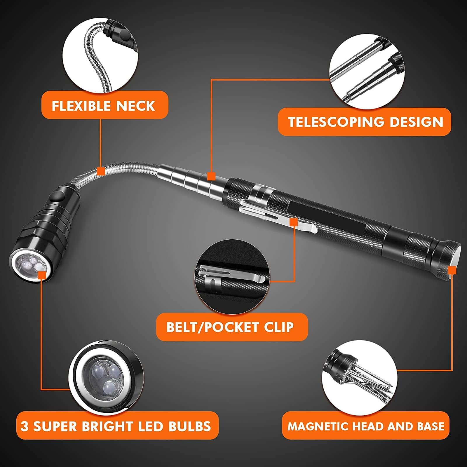 LED Magnetic Pickup Tool: Telescoping, Lighted DIYers/Handymen – Gift for Men