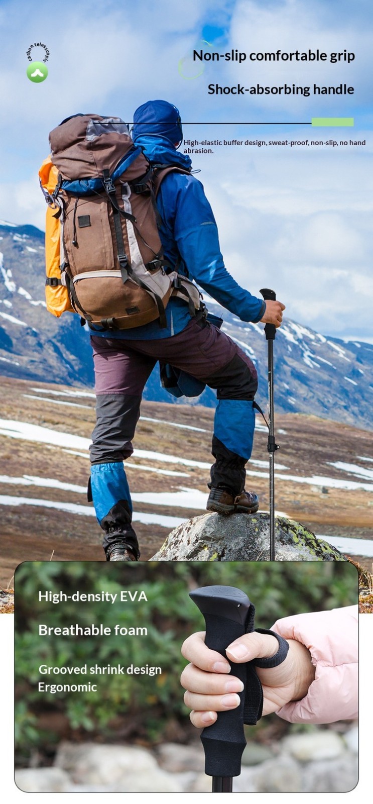 Outdoor hiking cane, carbon fiber extendable folding cane, hiking equipment