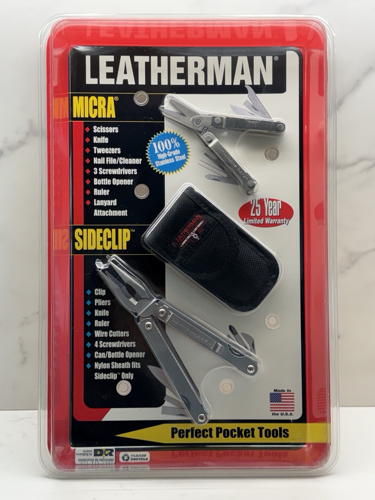Leatherman Sideclip and Leatherman Micra, stamped USA, sealed.