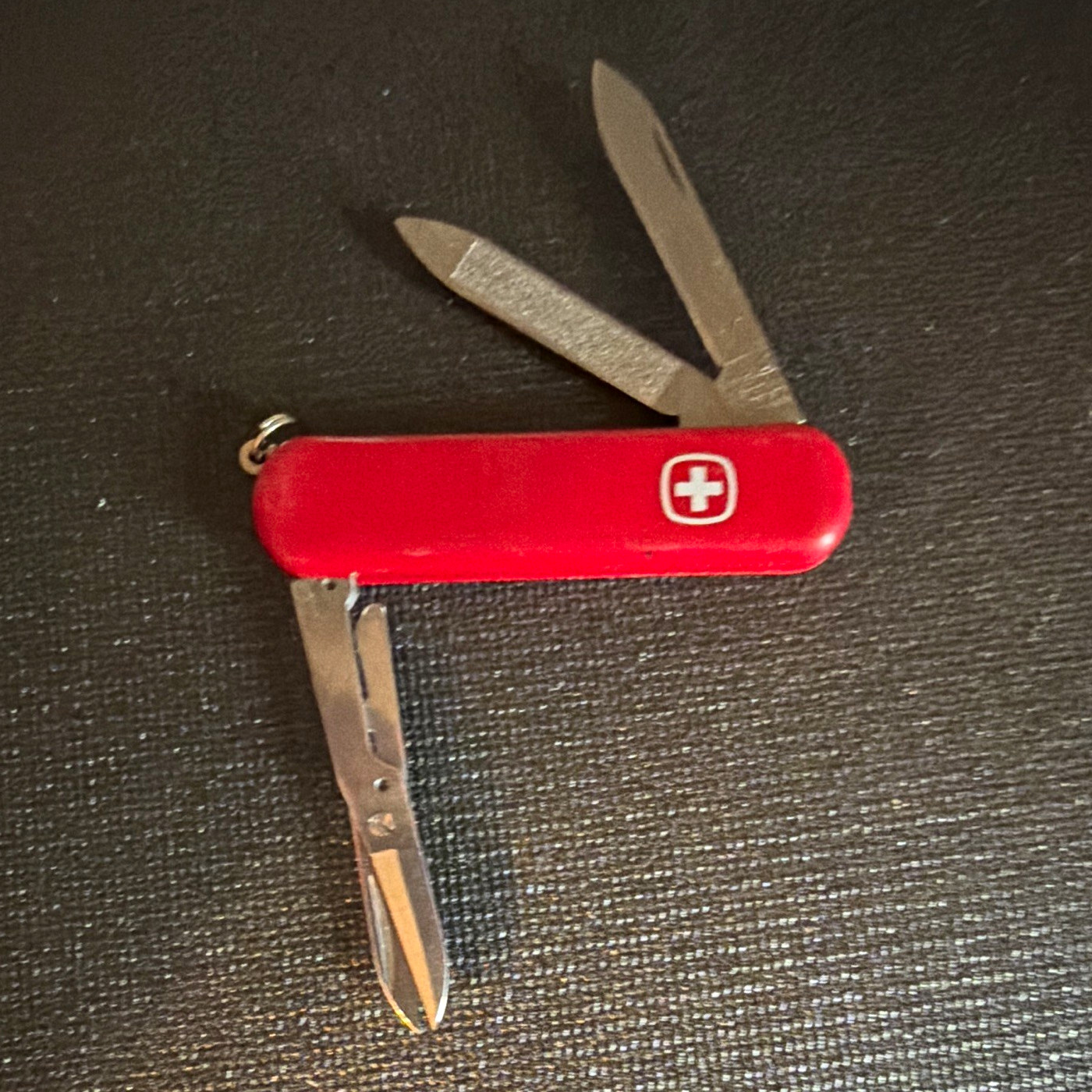 Wenger Swiss Army Pocket Multi-Tool Red Stainless w/ Knife File Scissors Ring